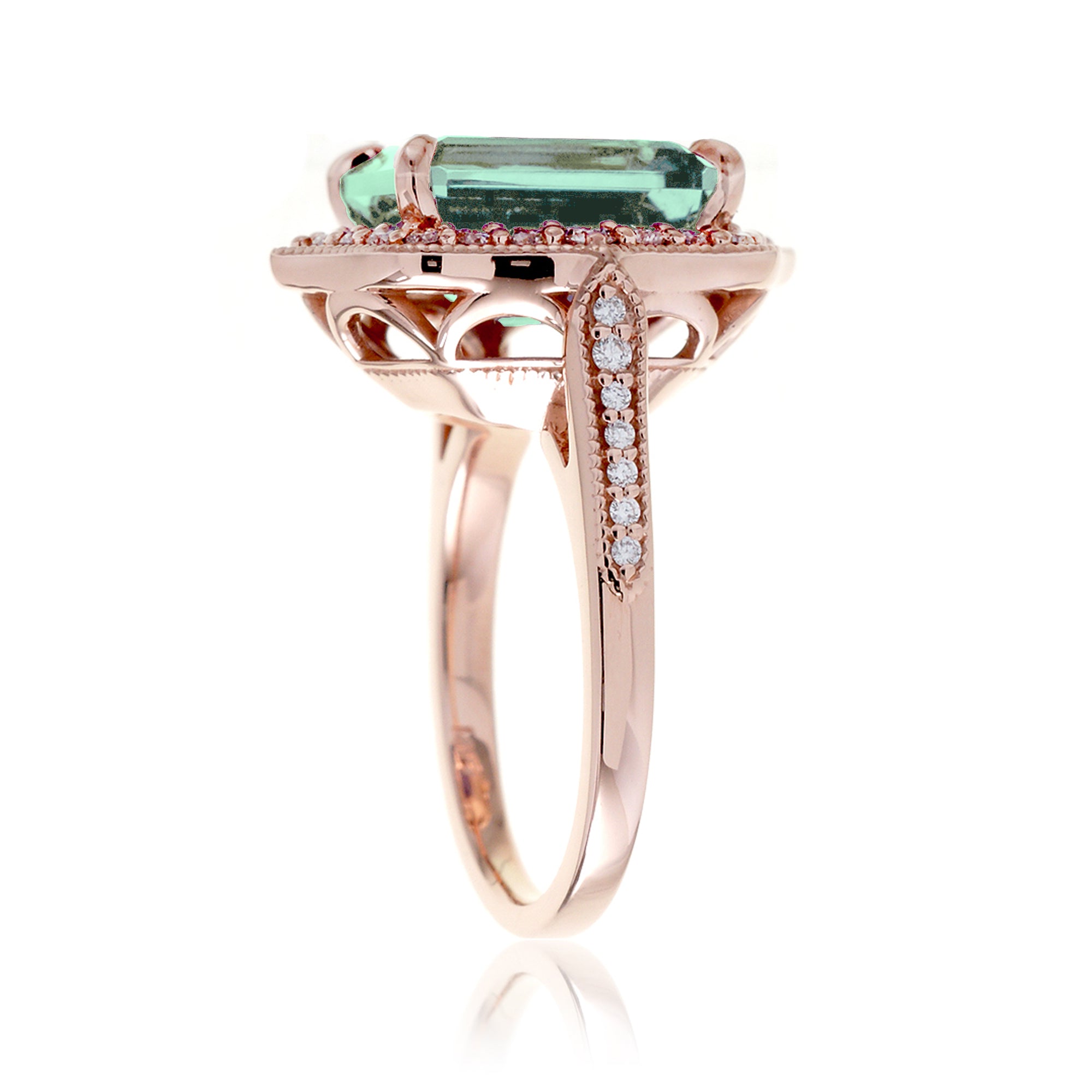 Art Deco Inspired Green Sapphire and Diamond Ring in Rose Gold
