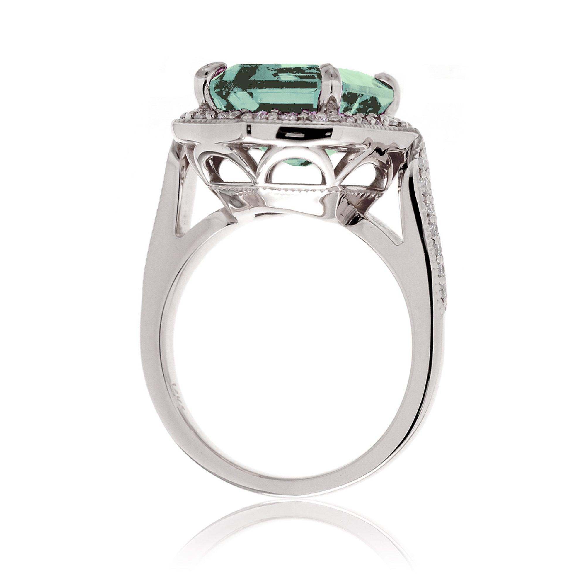 Emerald-Cut Green Sapphire and Diamond Ring in White Gold