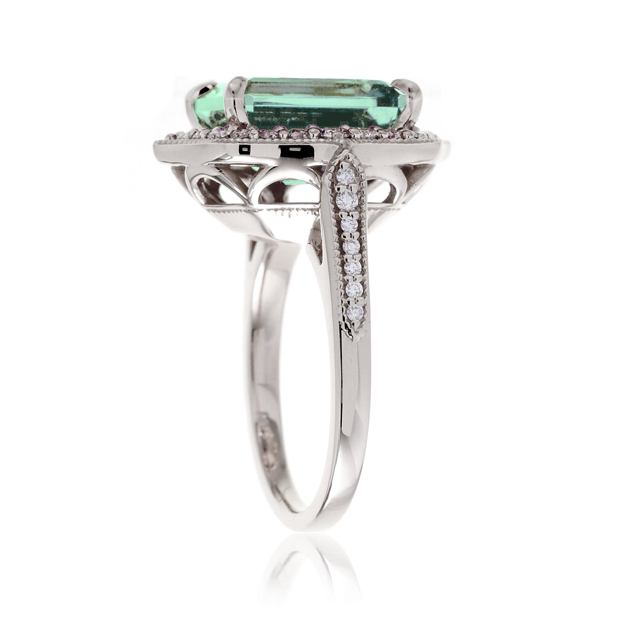 Emerald-Cut Green Sapphire and Diamond Ring in White Gold