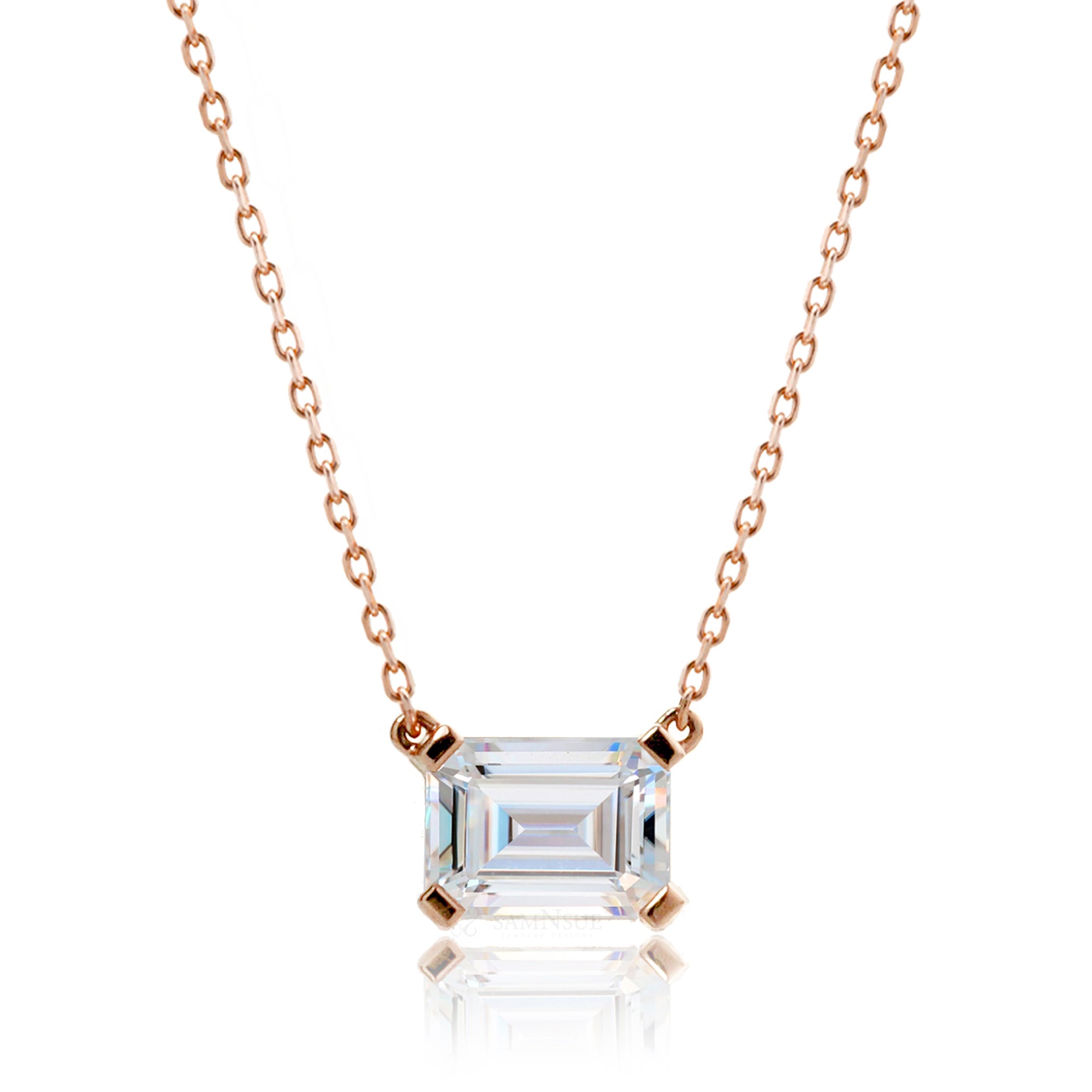 Emerald Cut Moissanite Solitaire Necklace