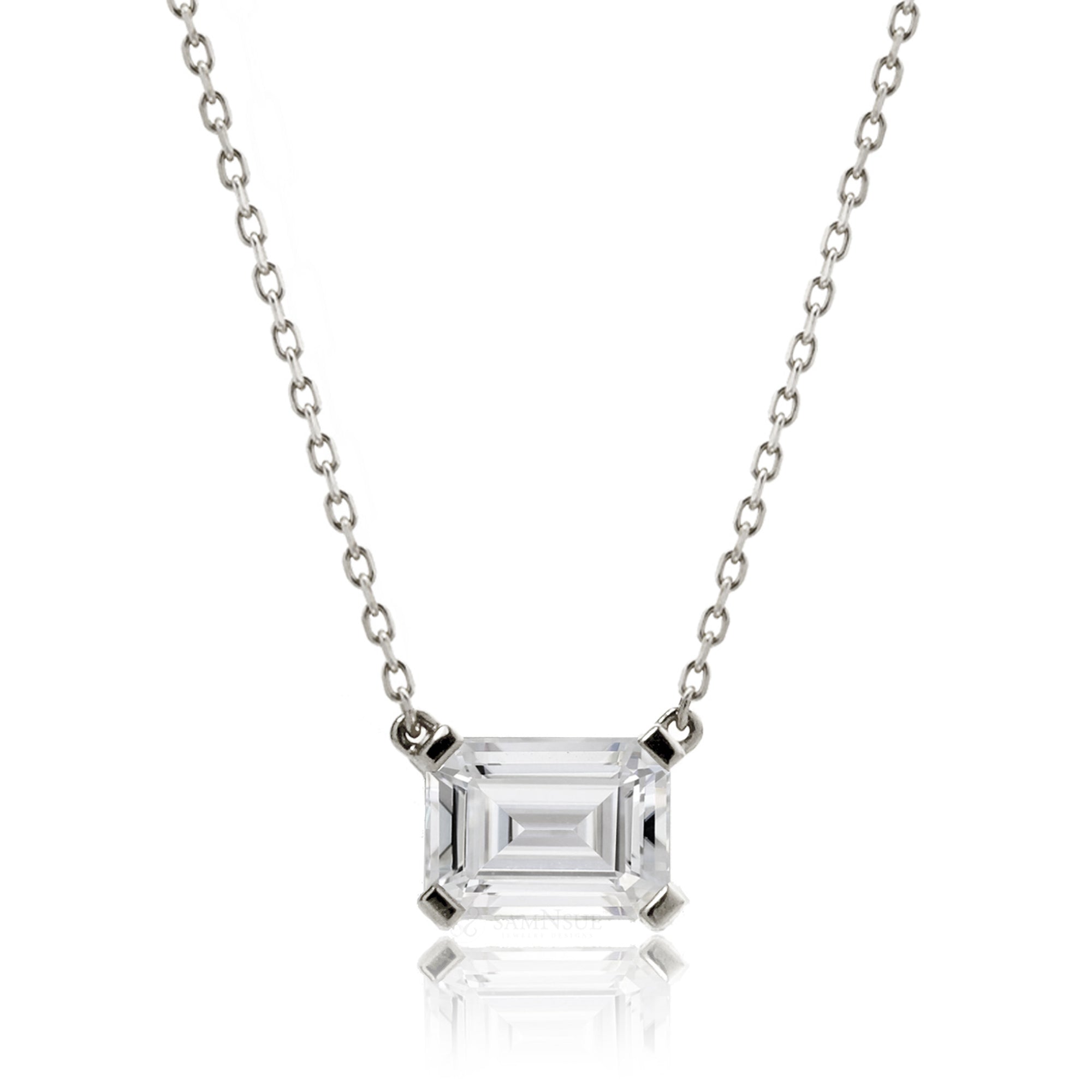 Emerald Cut Moissanite Solitaire Necklace