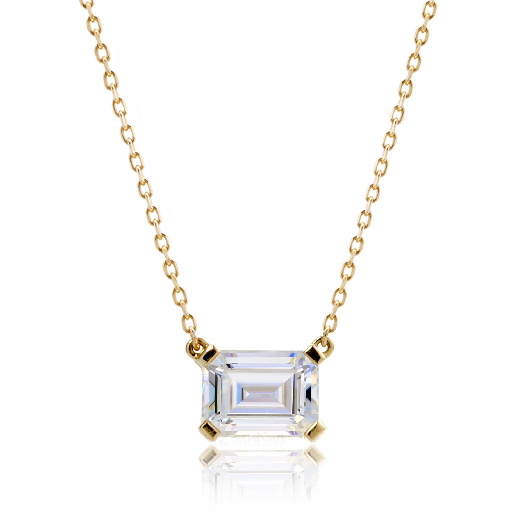 Emerald Cut Moissanite Solitaire Necklace