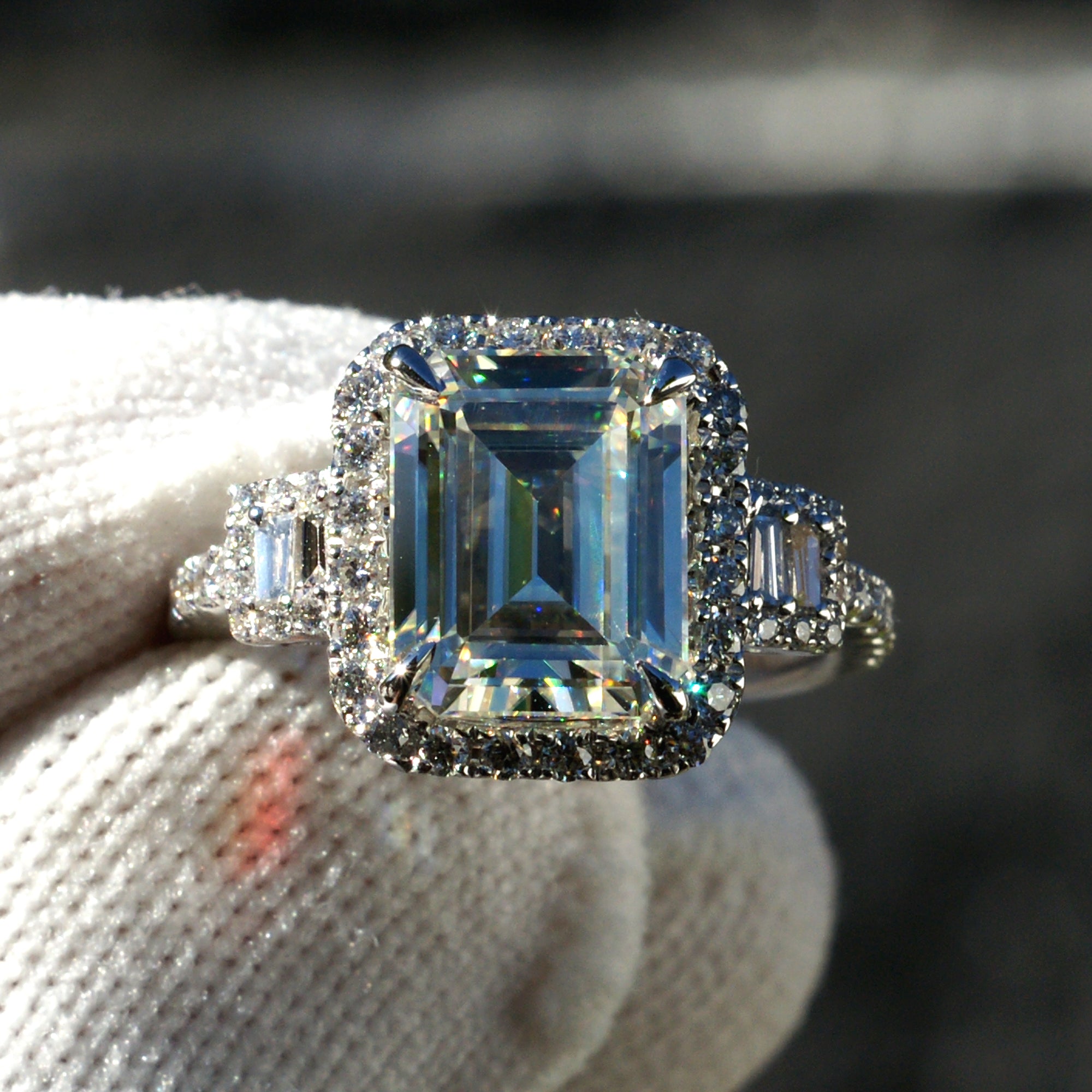 The Cali 10x8mm Emerald Cut Moissanite Engagement Wedding Set - 2 Ring