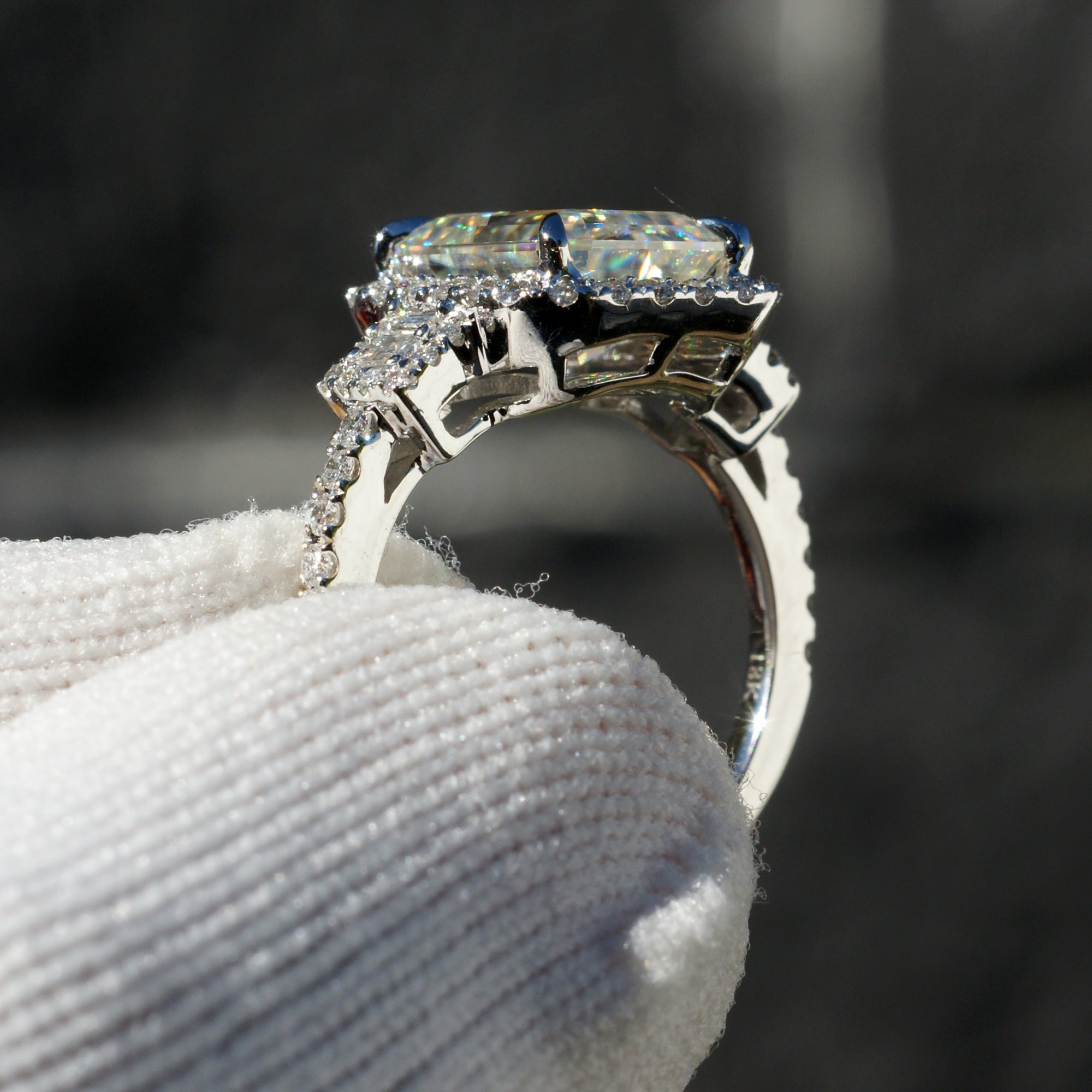 The Cali 10x8mm Emerald Cut Moissanite Engagement Wedding Set - 2 Rings