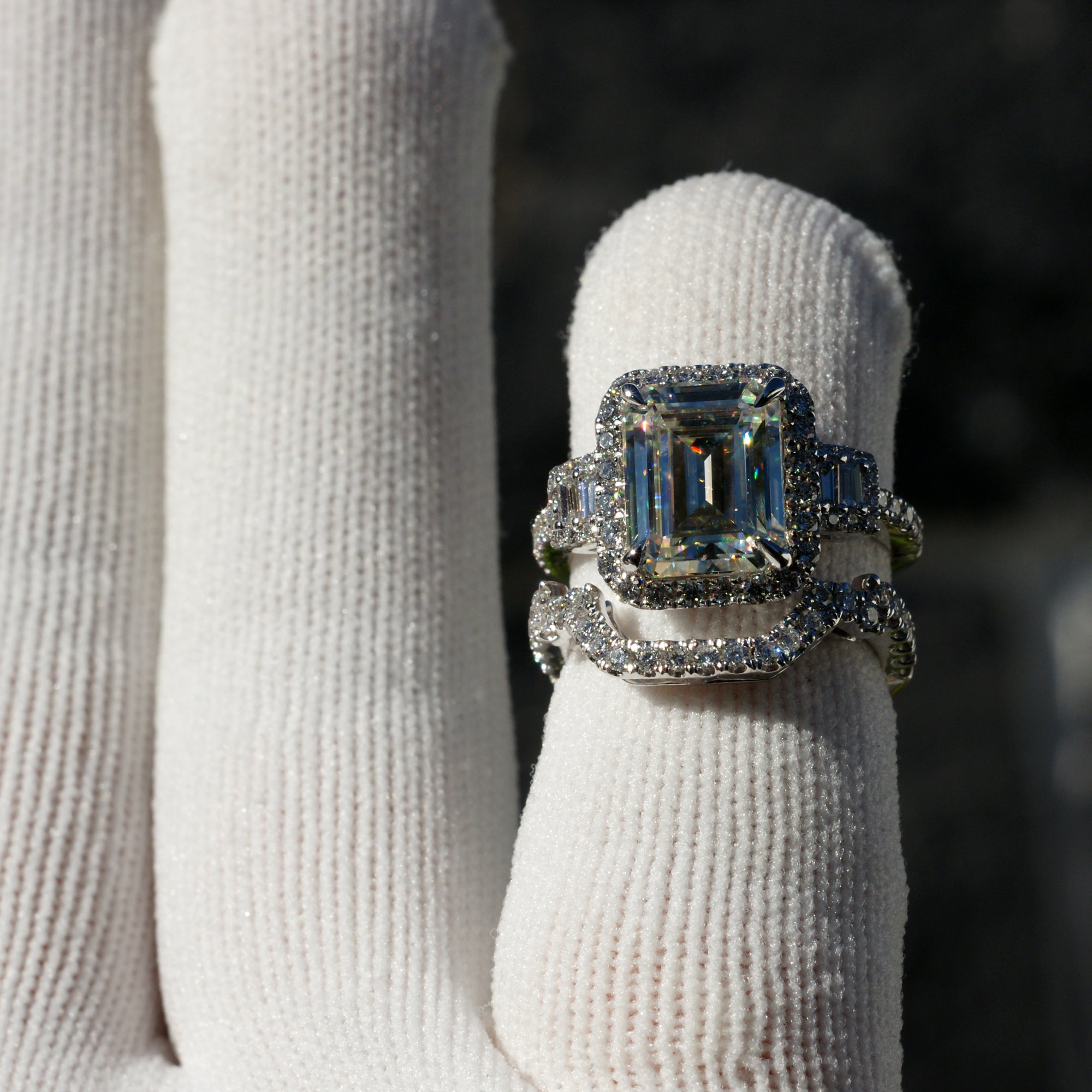 The Cali 10x8mm Emerald Cut Moissanite Engagement Wedding Set - 2 Rings