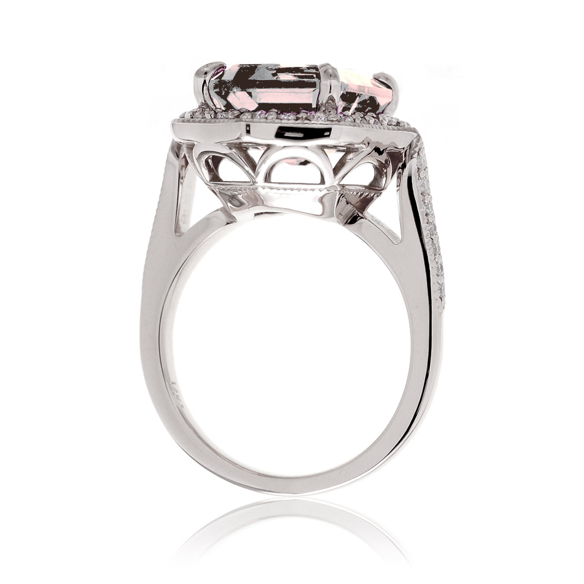 Emerald-Cut Morganite and Diamond Ring in White Gold