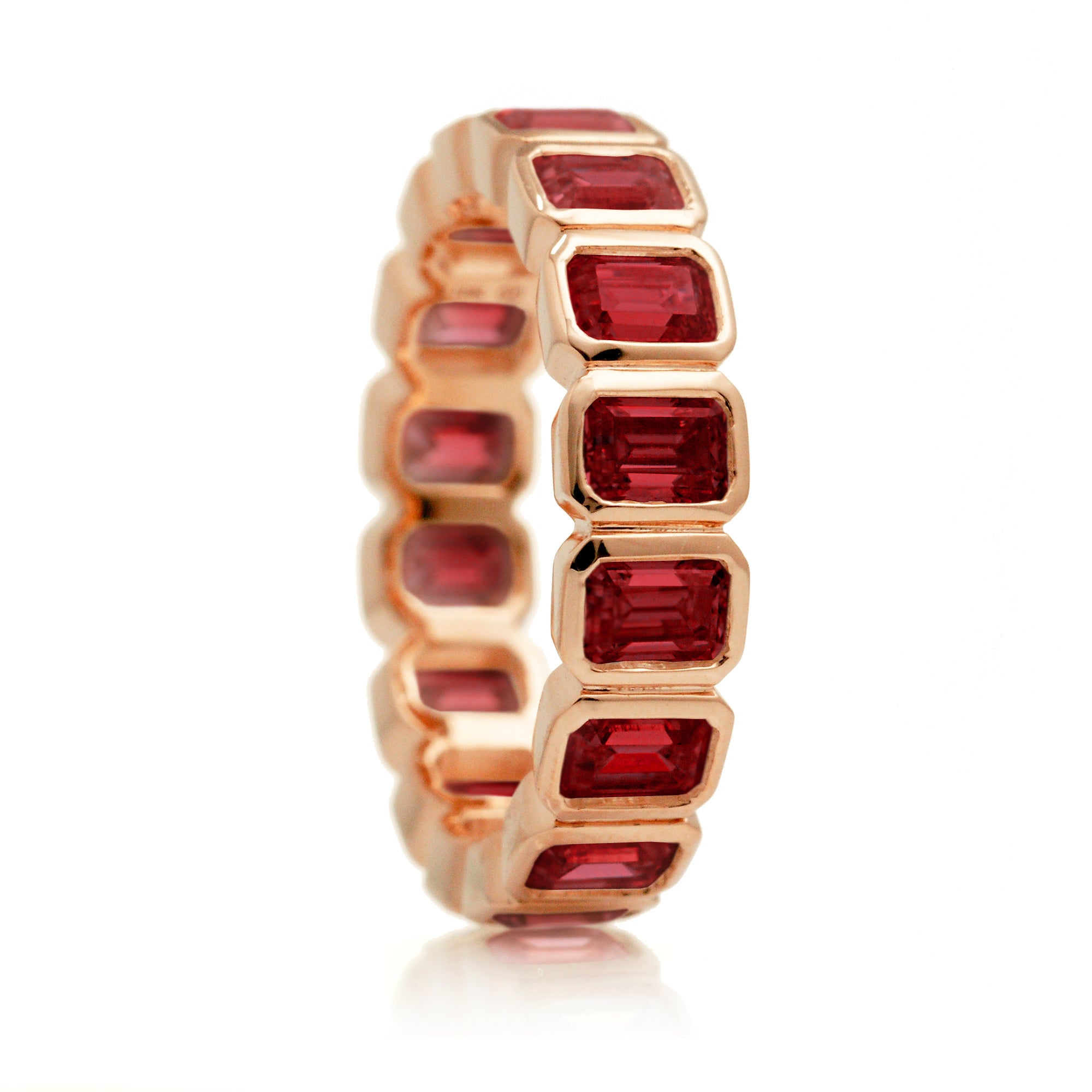 Emerald Cut Ruby Eternity Band in Rose Gold