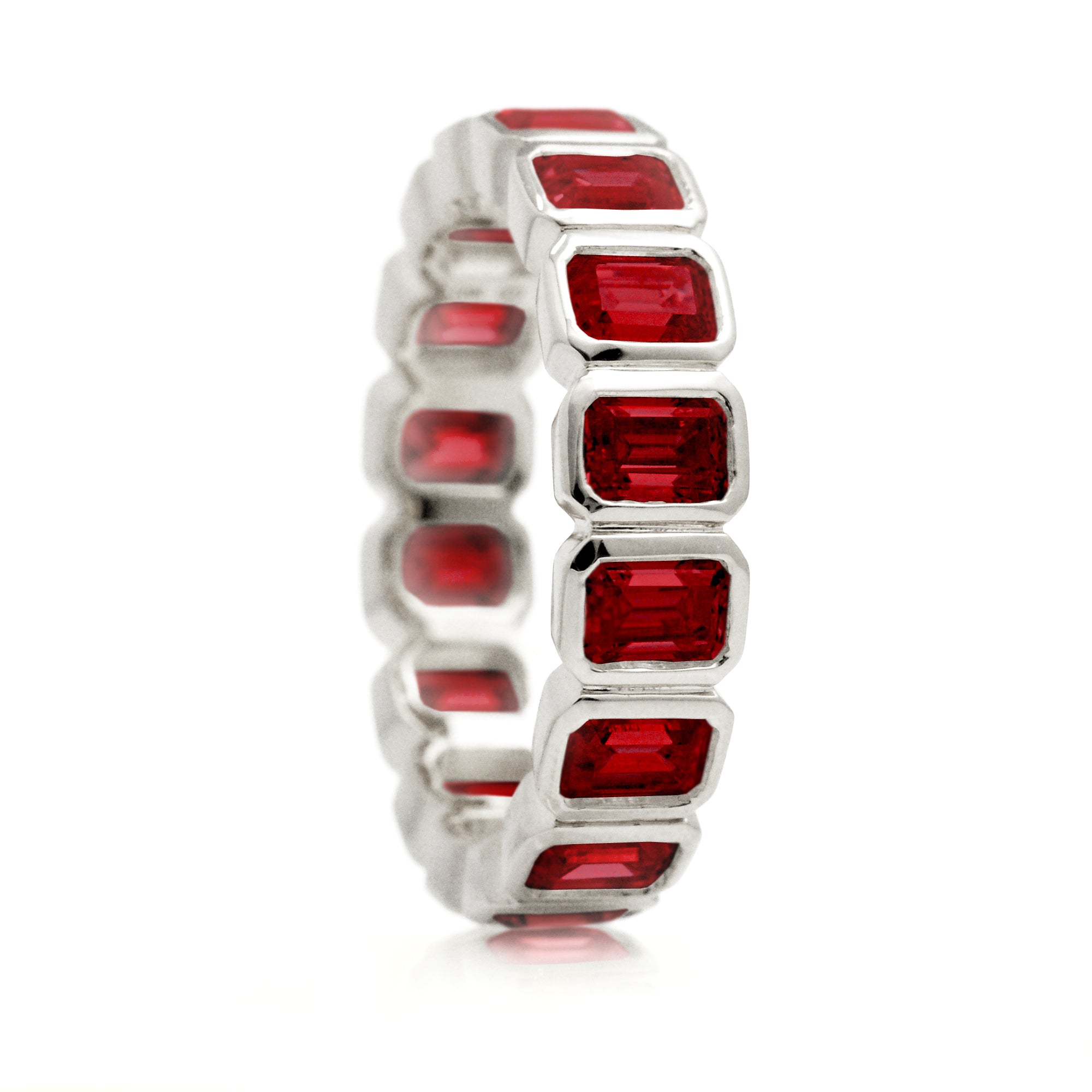 Emerald Cut Ruby Eternity Band in White Gold