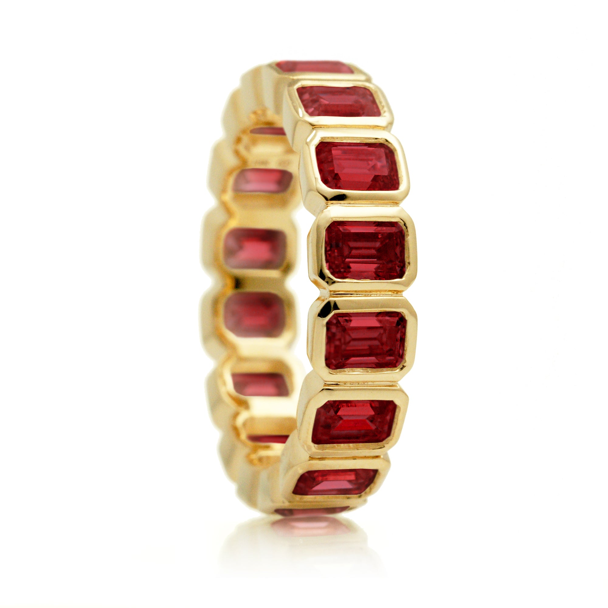 Emerald Cut Ruby Eternity Band in Yellow Gold
