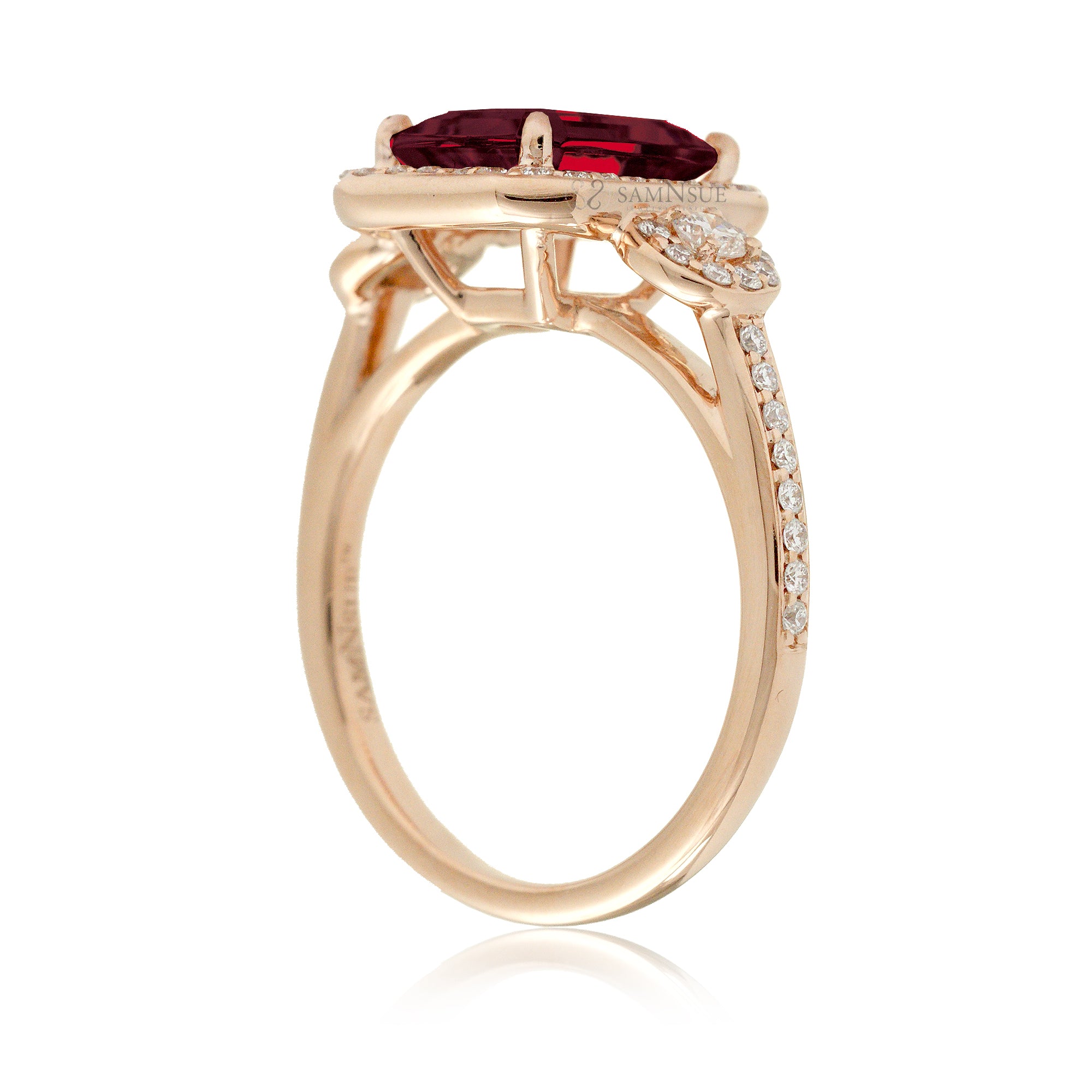 Emerald Cut Ruby Engagement Ring with Diamond Accents