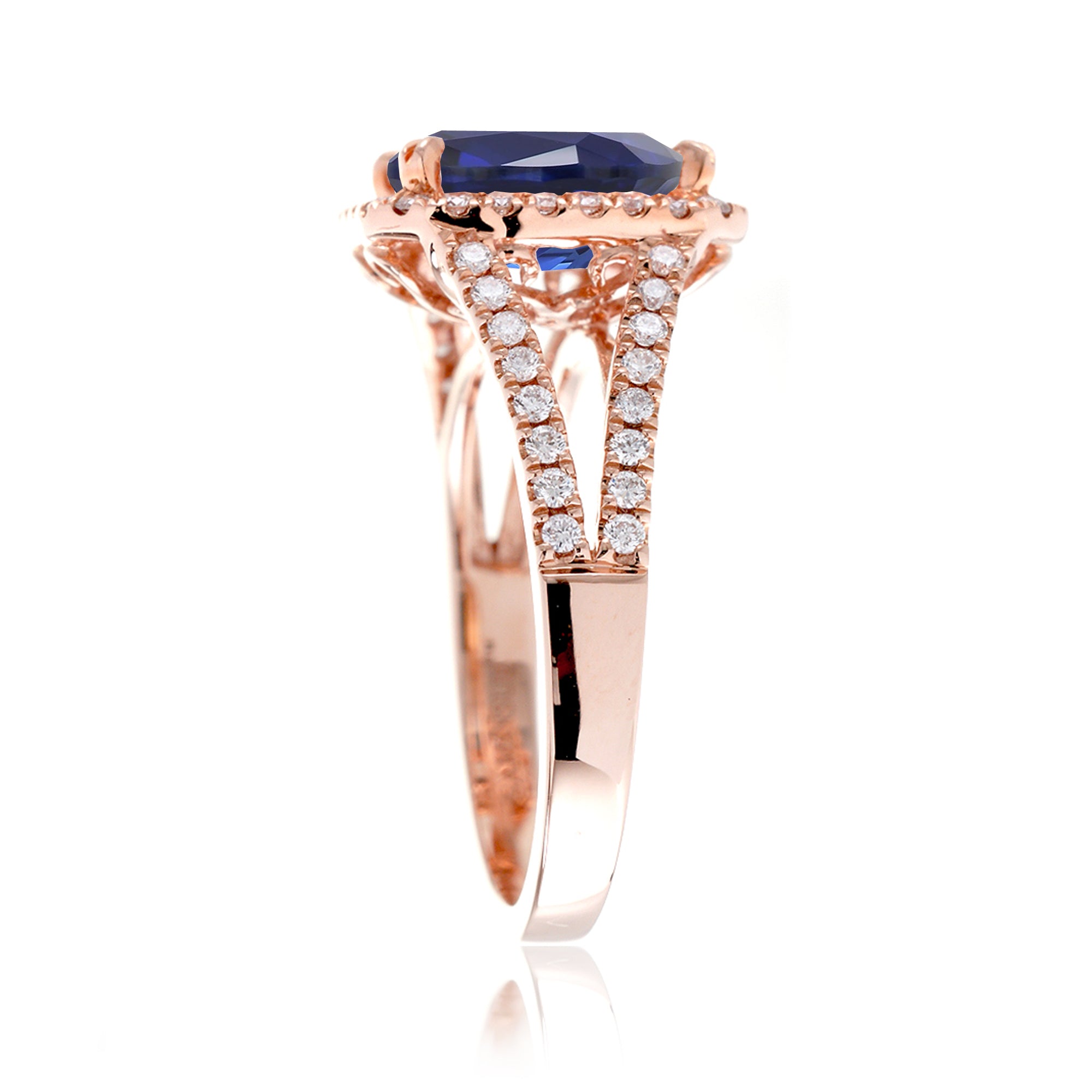 The Signature Split Band Sapphire Emerald Cut Halo Ring