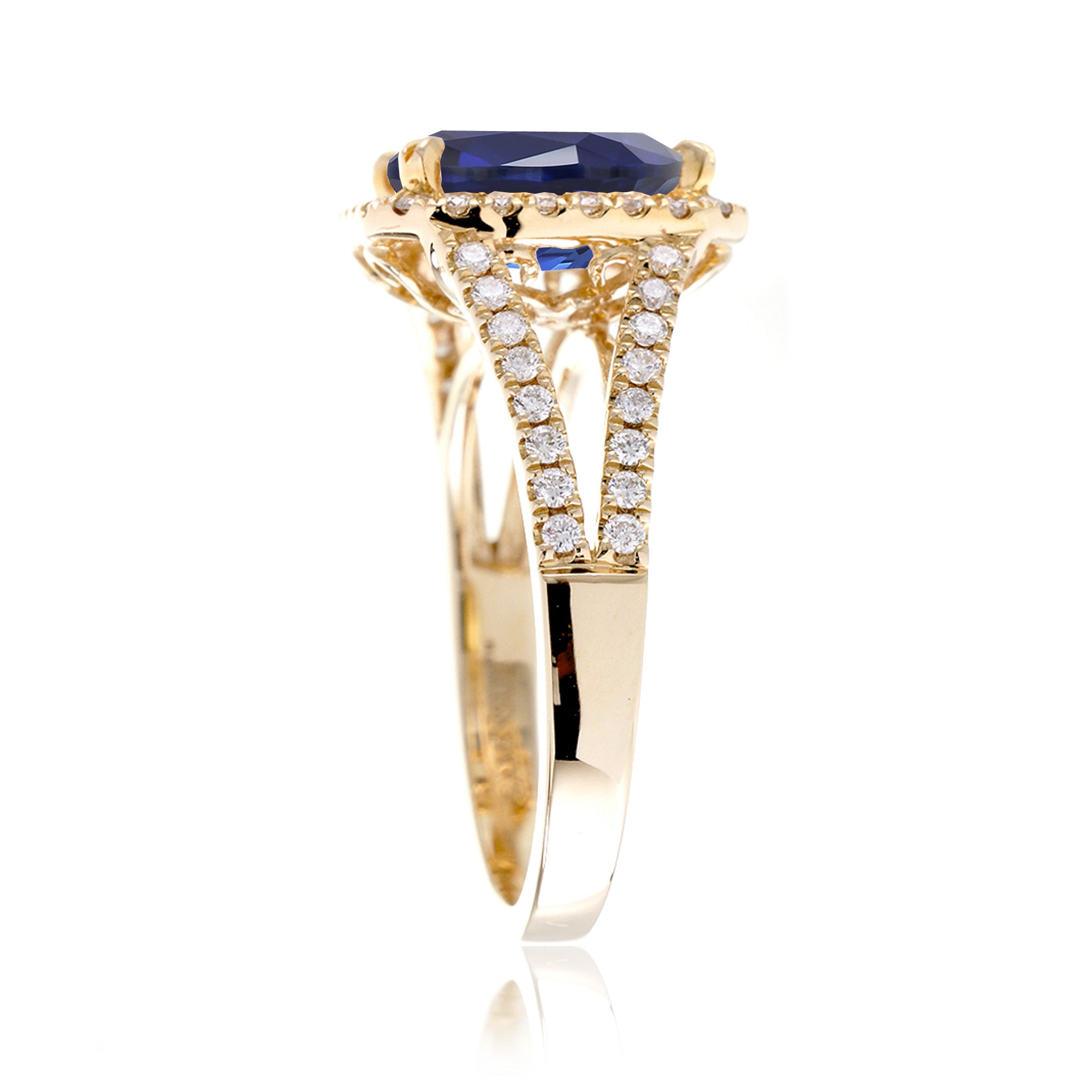 The Signature Split Band Sapphire Emerald Cut Halo Ring