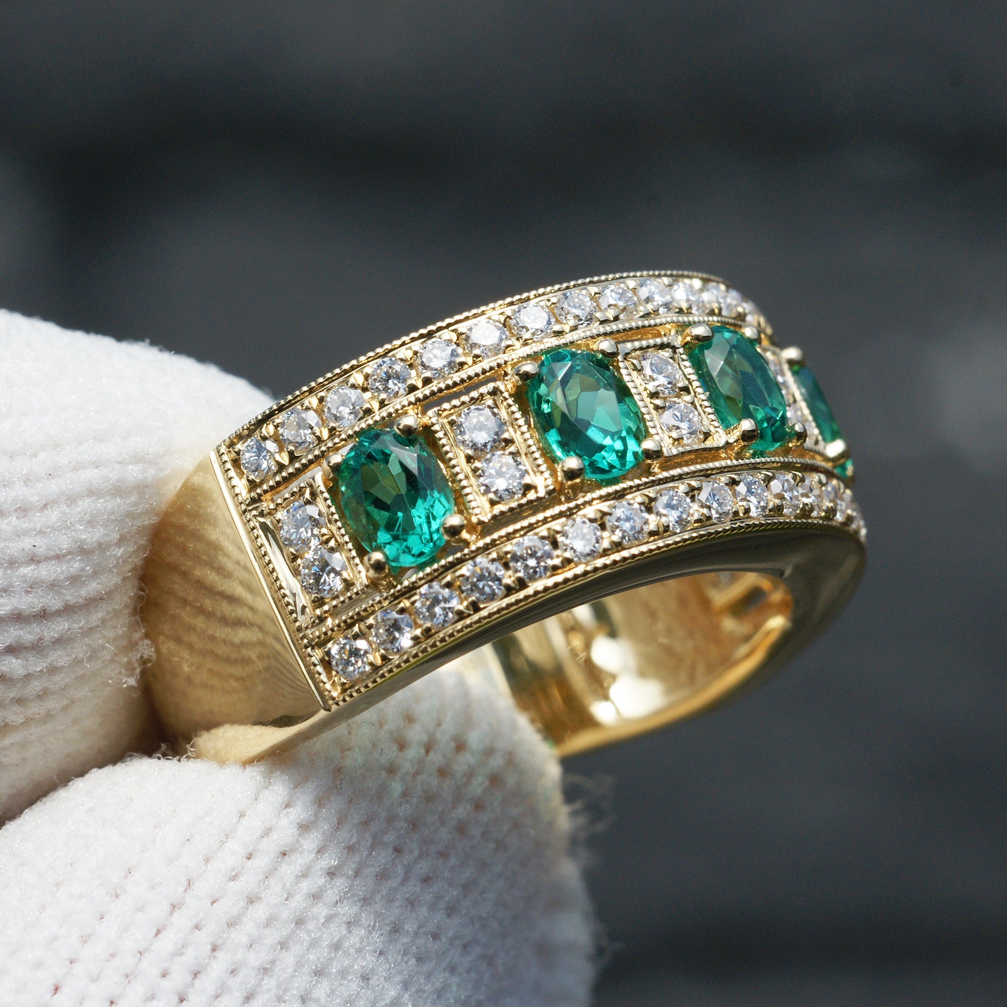 The Marjorie Oval Emerald Diamond Anniversary Wedding Band
