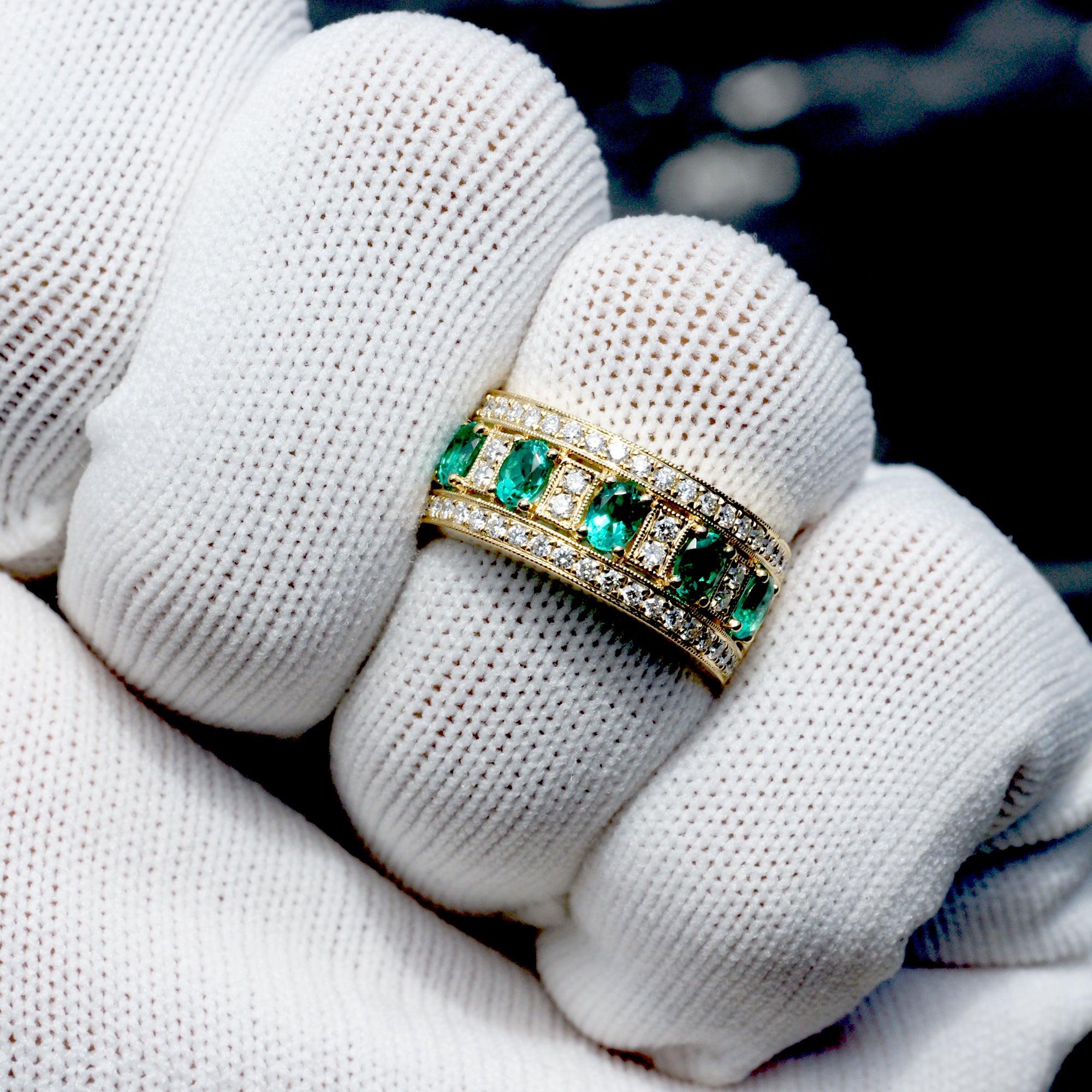 The Marjorie Oval Emerald Diamond Anniversary Wedding Band