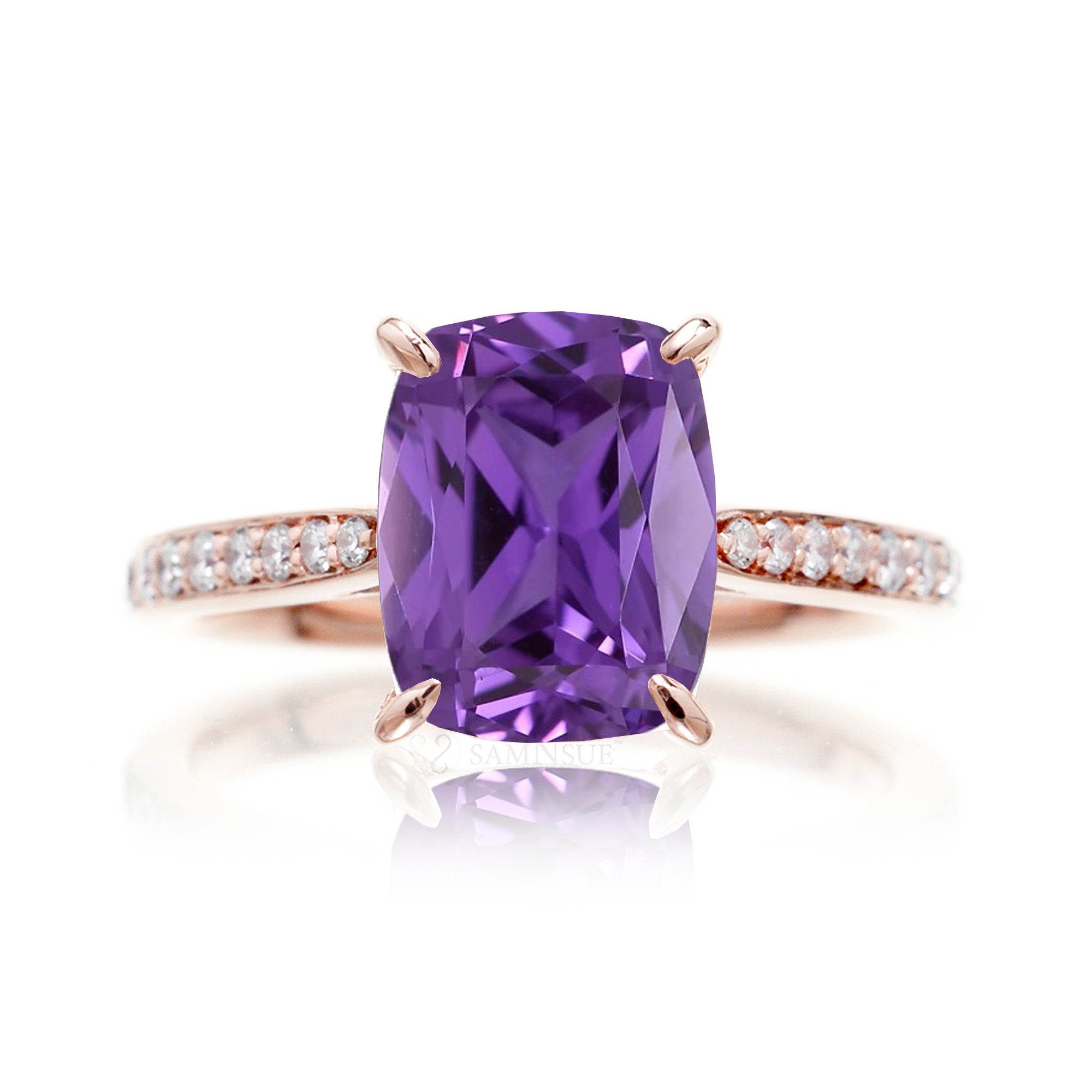 The Emily Cushion Purple Sapphire Ring (Lab-Grown)