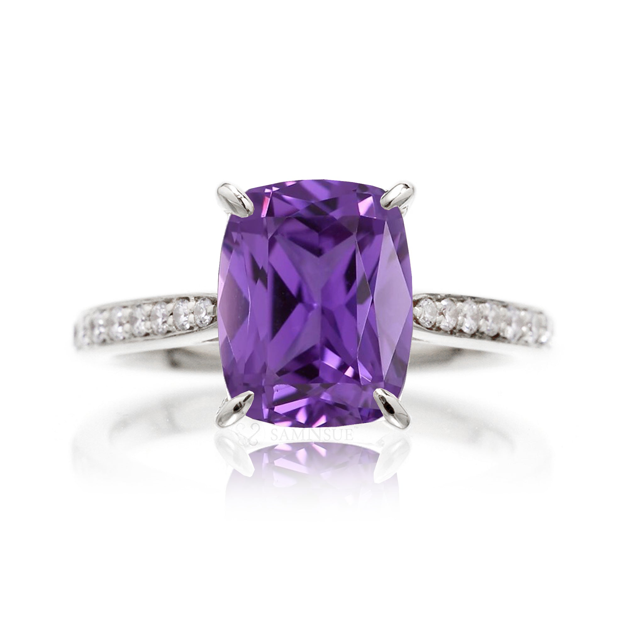 The Emily Cushion Purple Sapphire Ring (Lab-Grown)