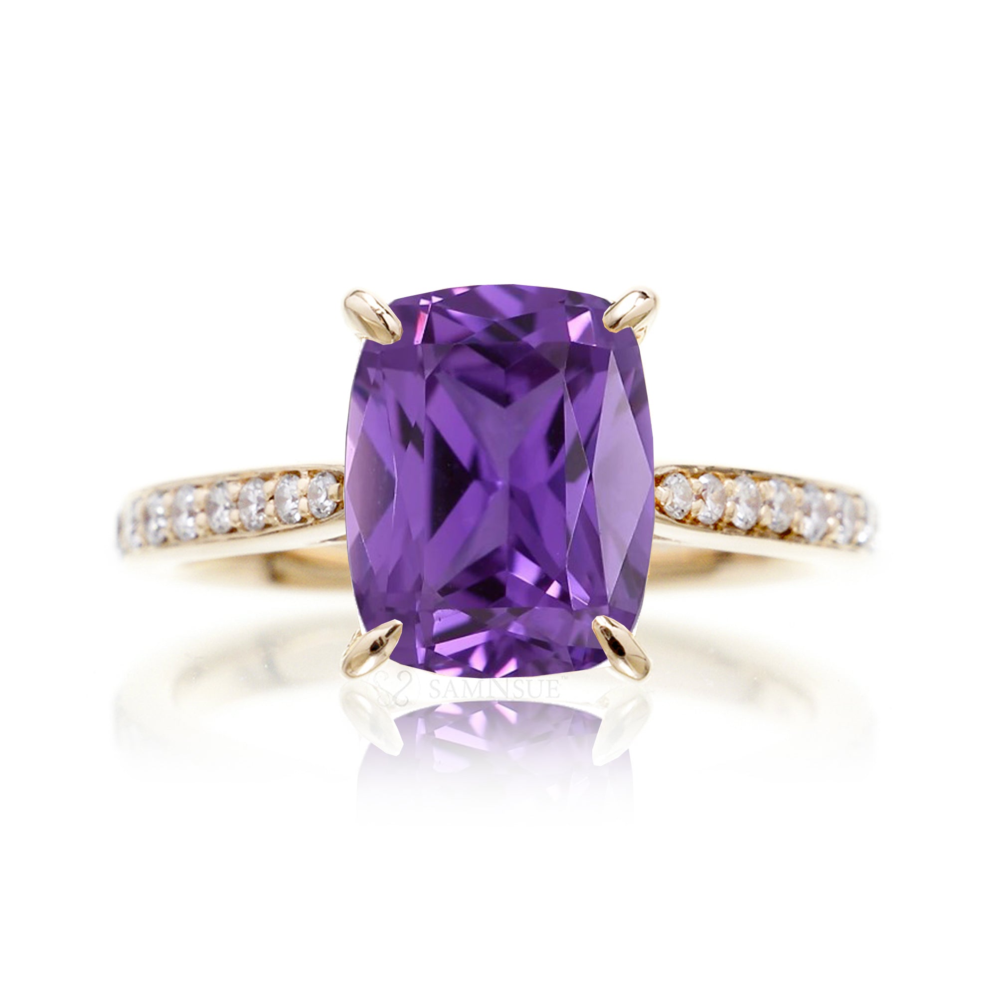 The Emily Cushion Purple Sapphire Ring (Lab-Grown)