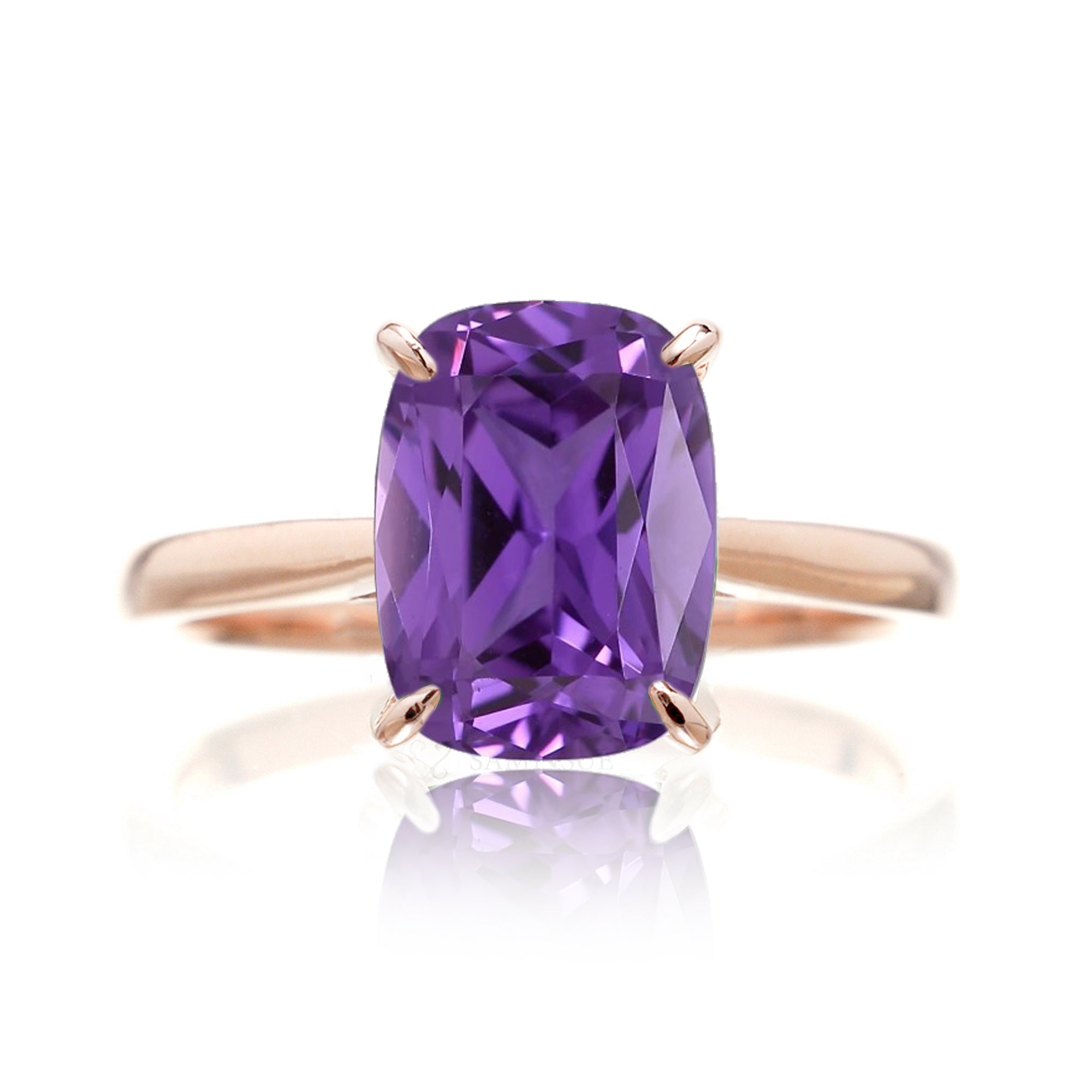 The Emily Cushion Purple Sapphire Ring (Lab-Grown)