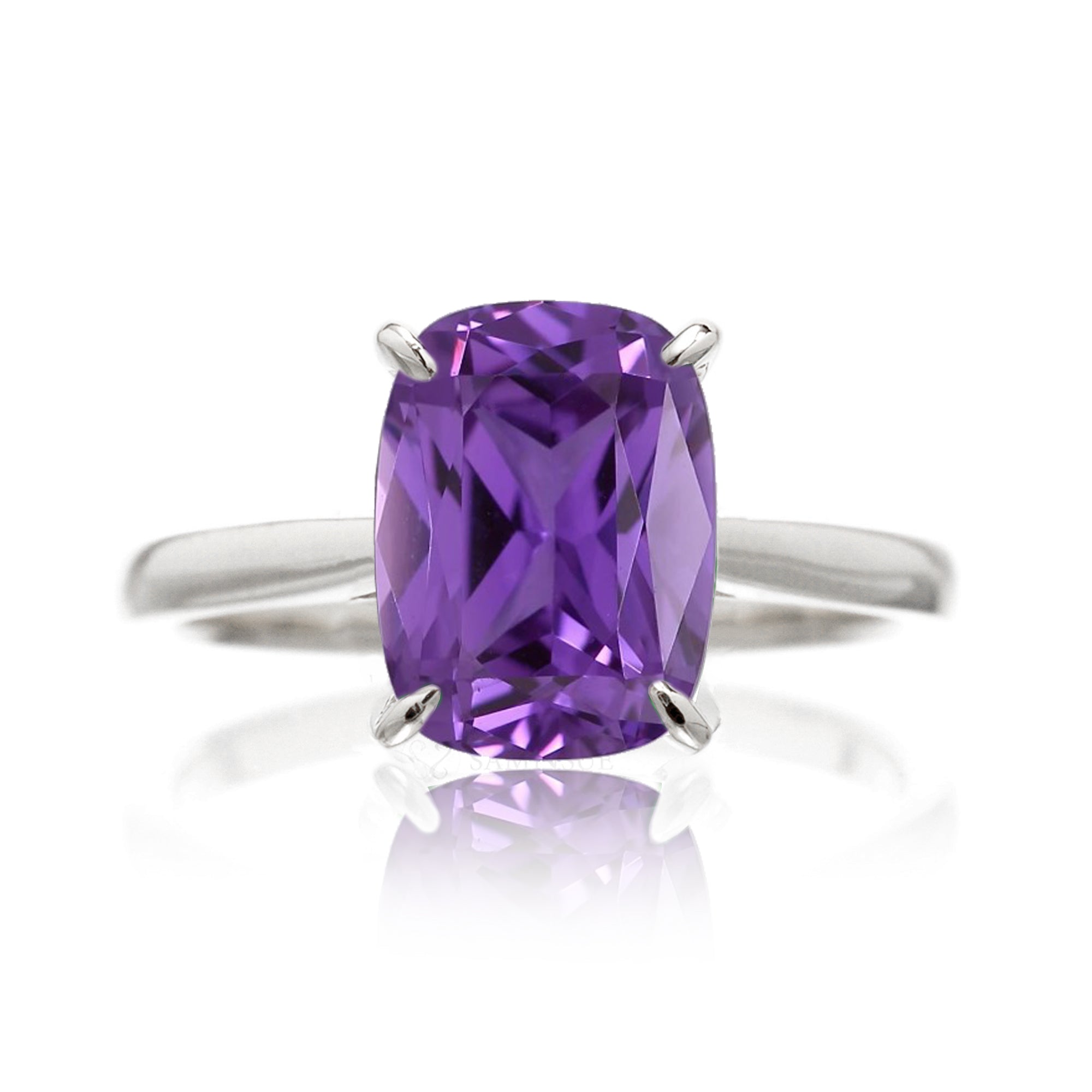 The Emily Cushion Purple Sapphire Ring (Lab-Grown)