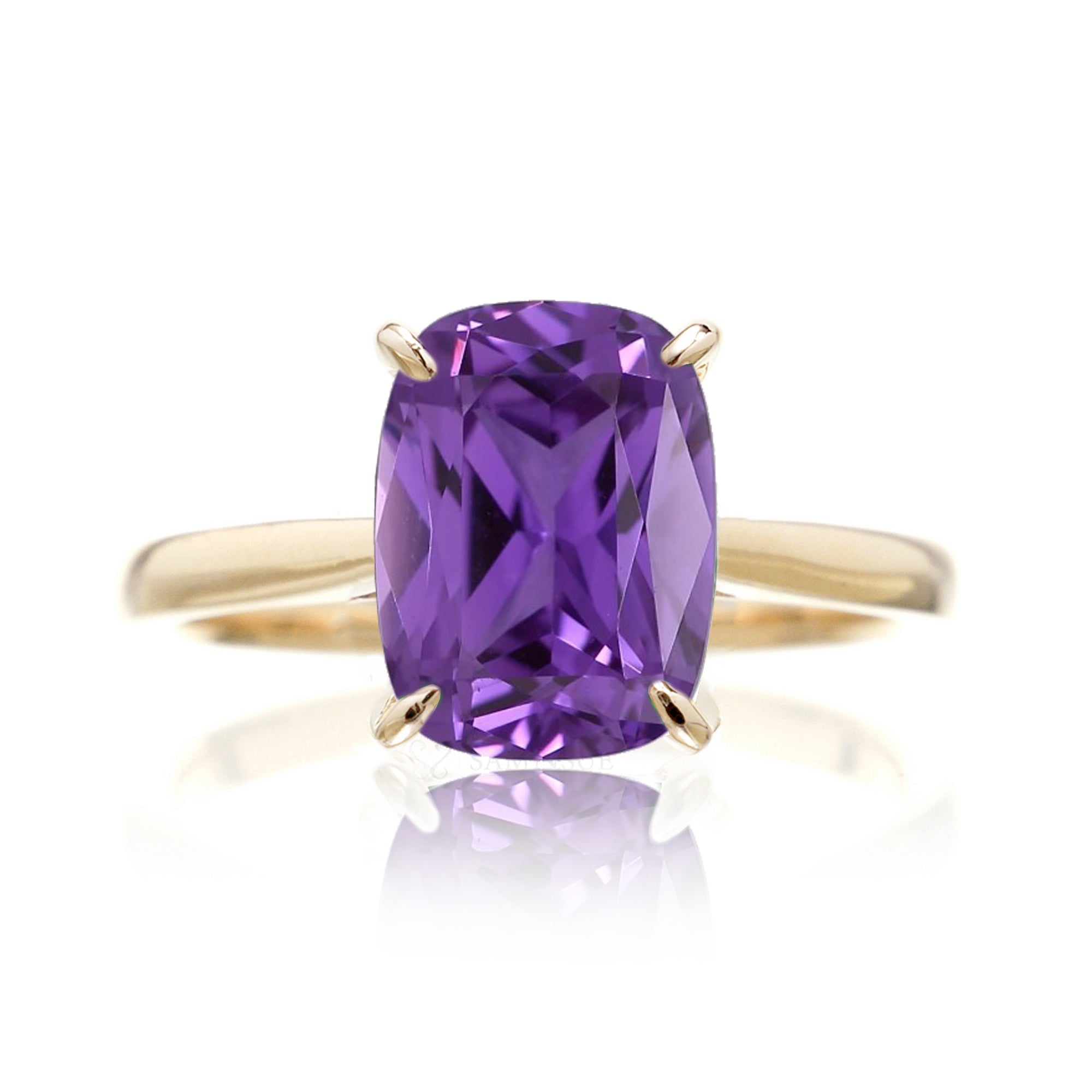The Emily Cushion Purple Sapphire Ring (Lab-Grown)