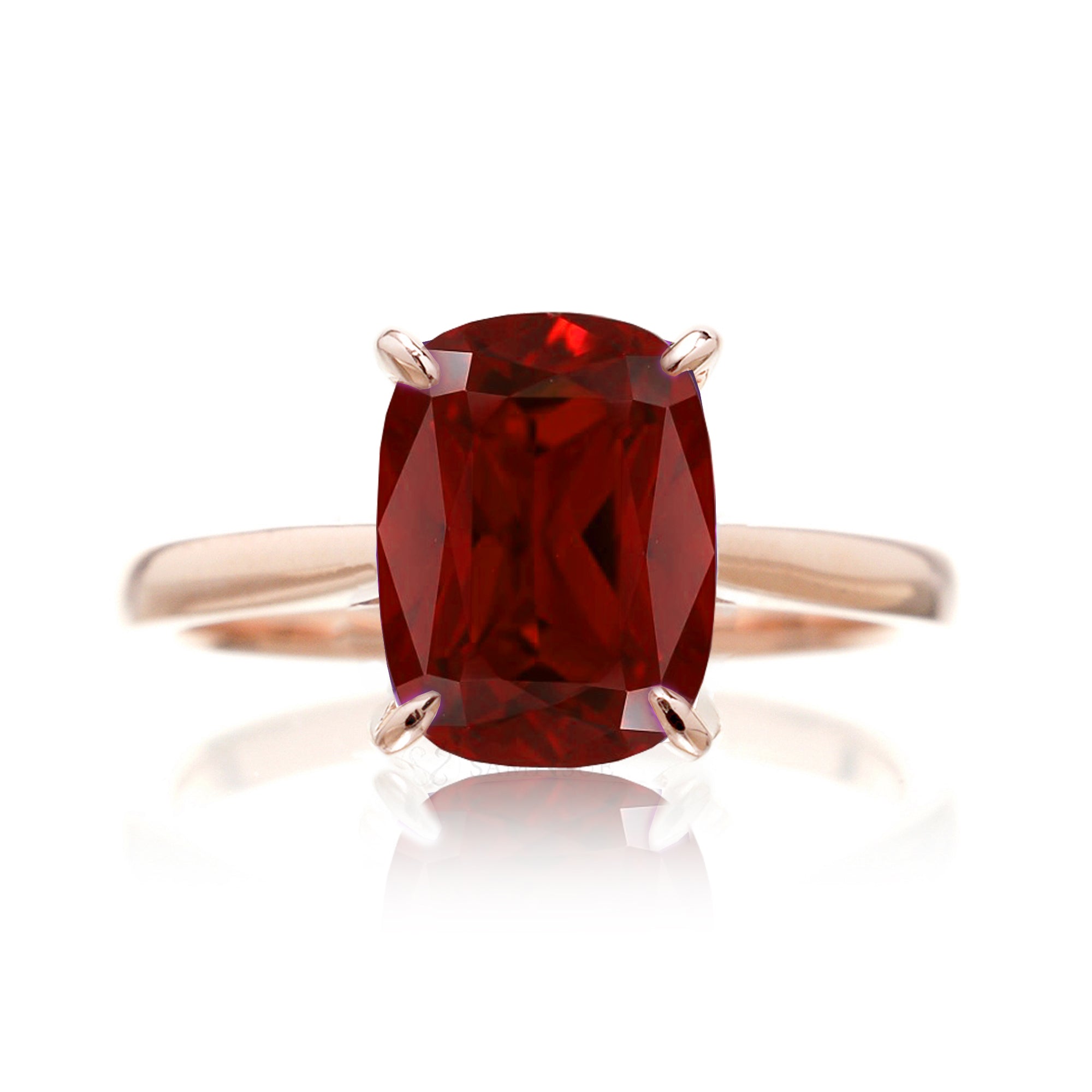 Cushion ruby solid band engagement ring in rose gold