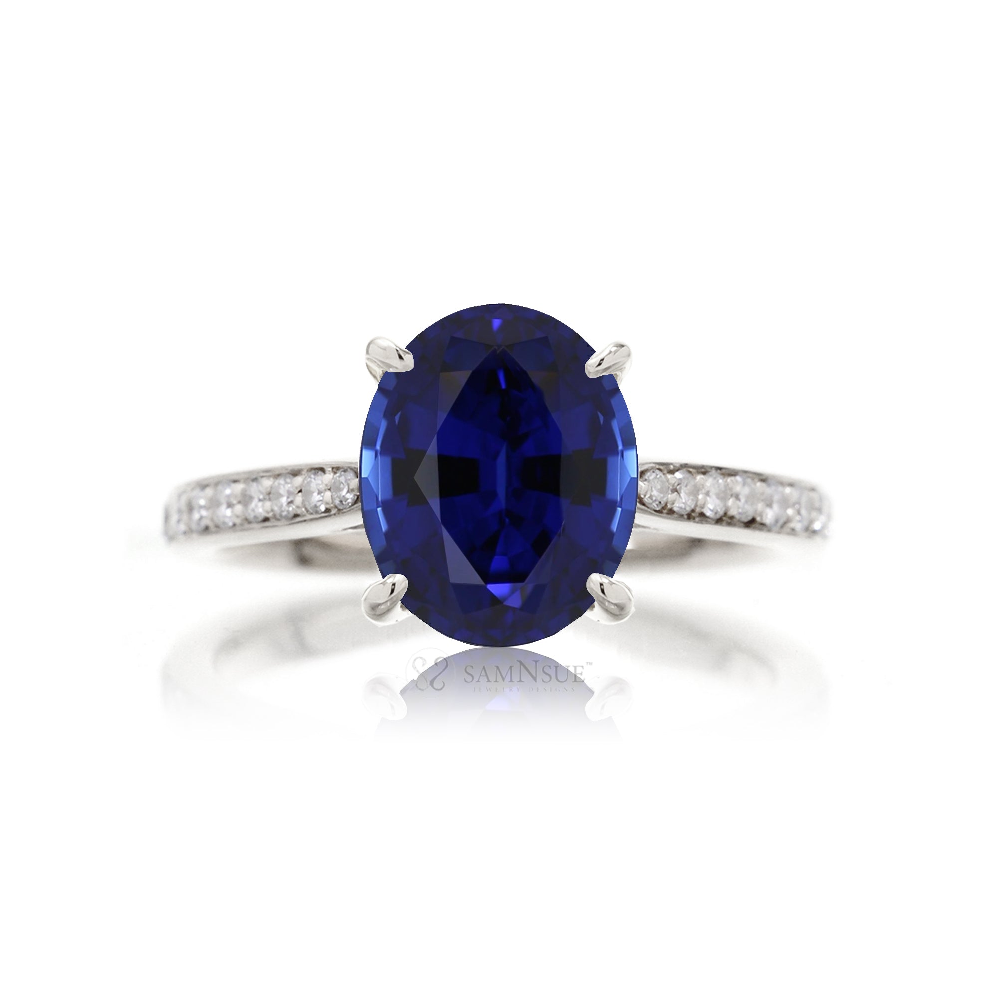 Oval cut blue sapphire engagement ring in white gold the Emily