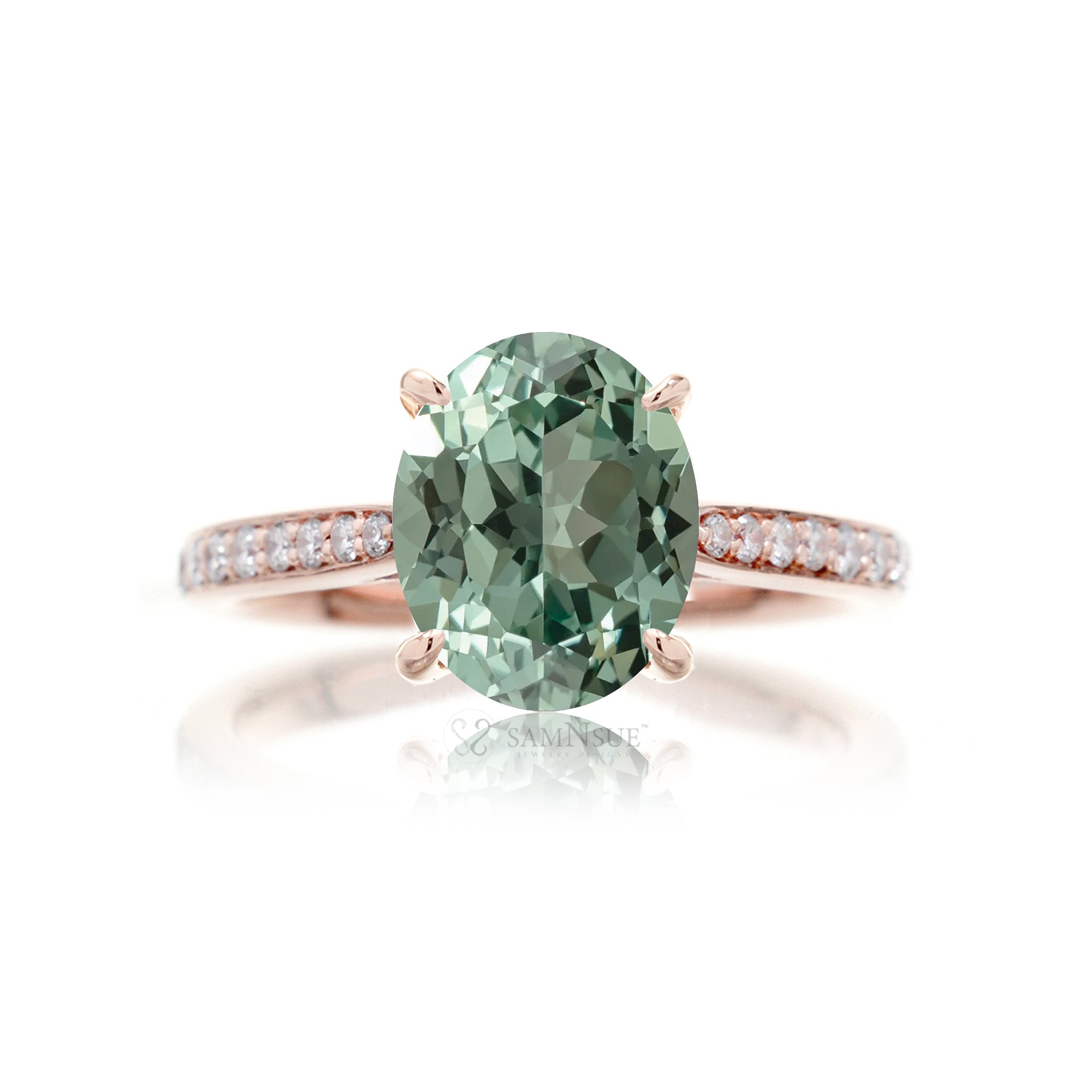 The Emily Oval Green Sapphire Ring (Lab-Grown)