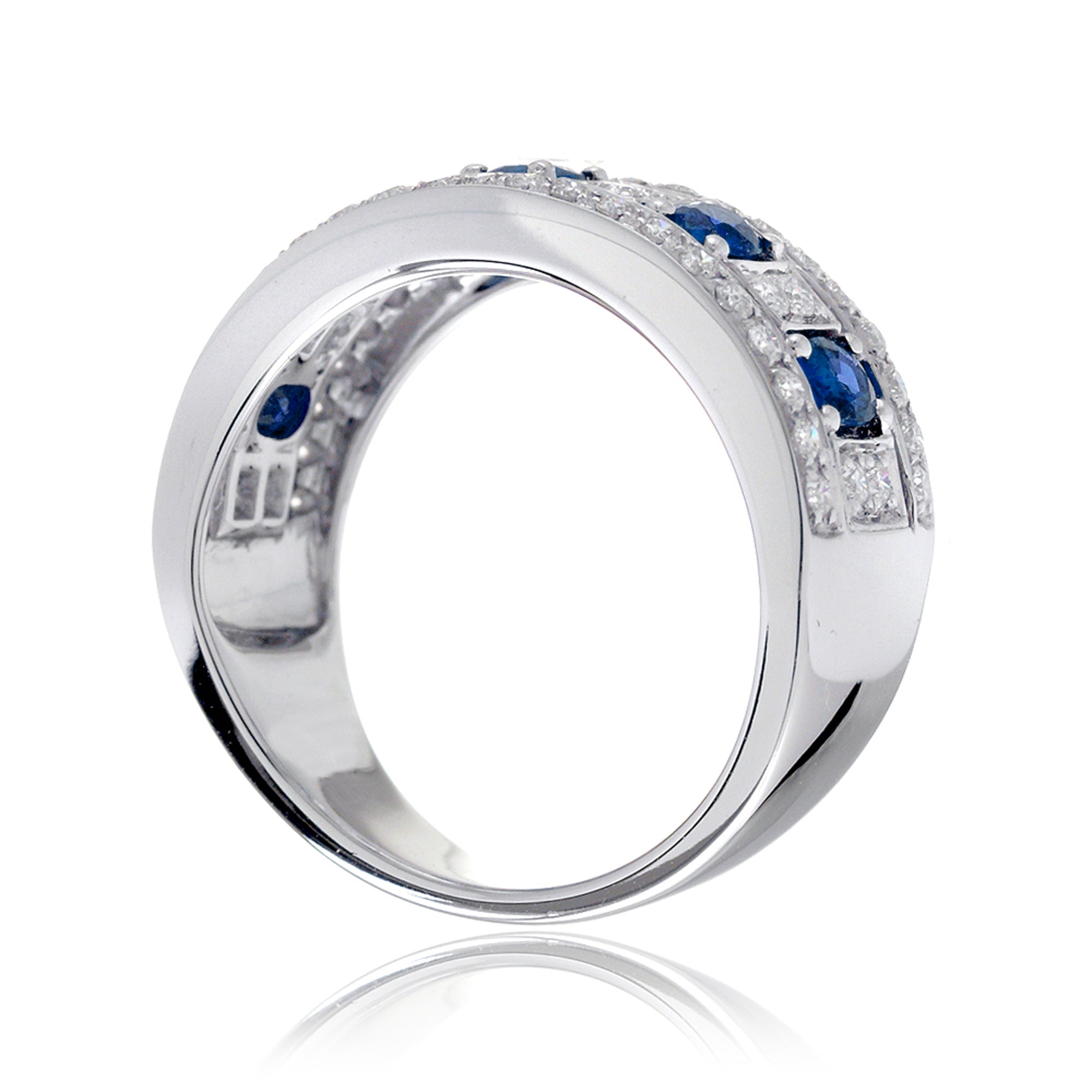 Five stone blue sapphire anniversary diamond ring