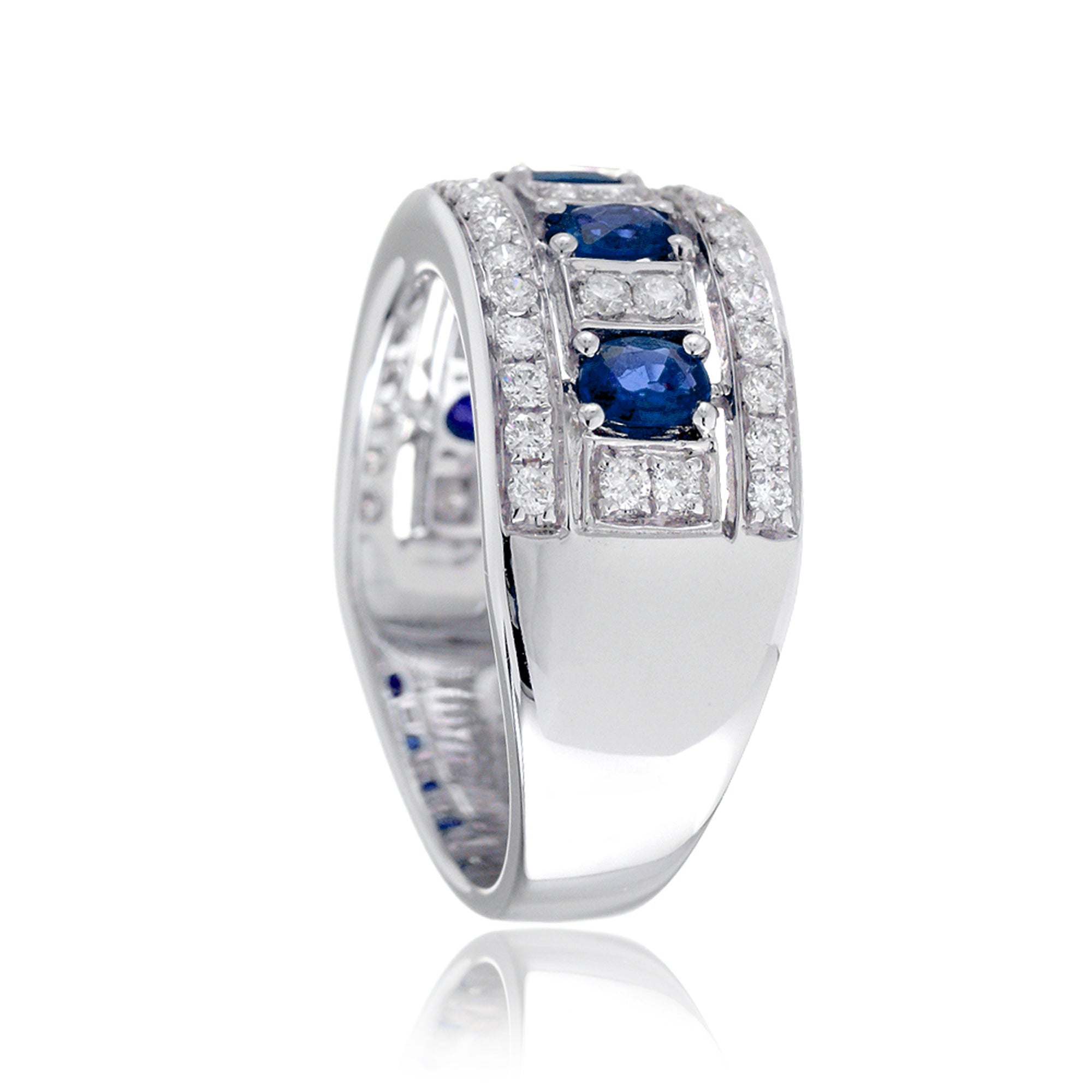 Five stone blue sapphire anniversary diamond ring