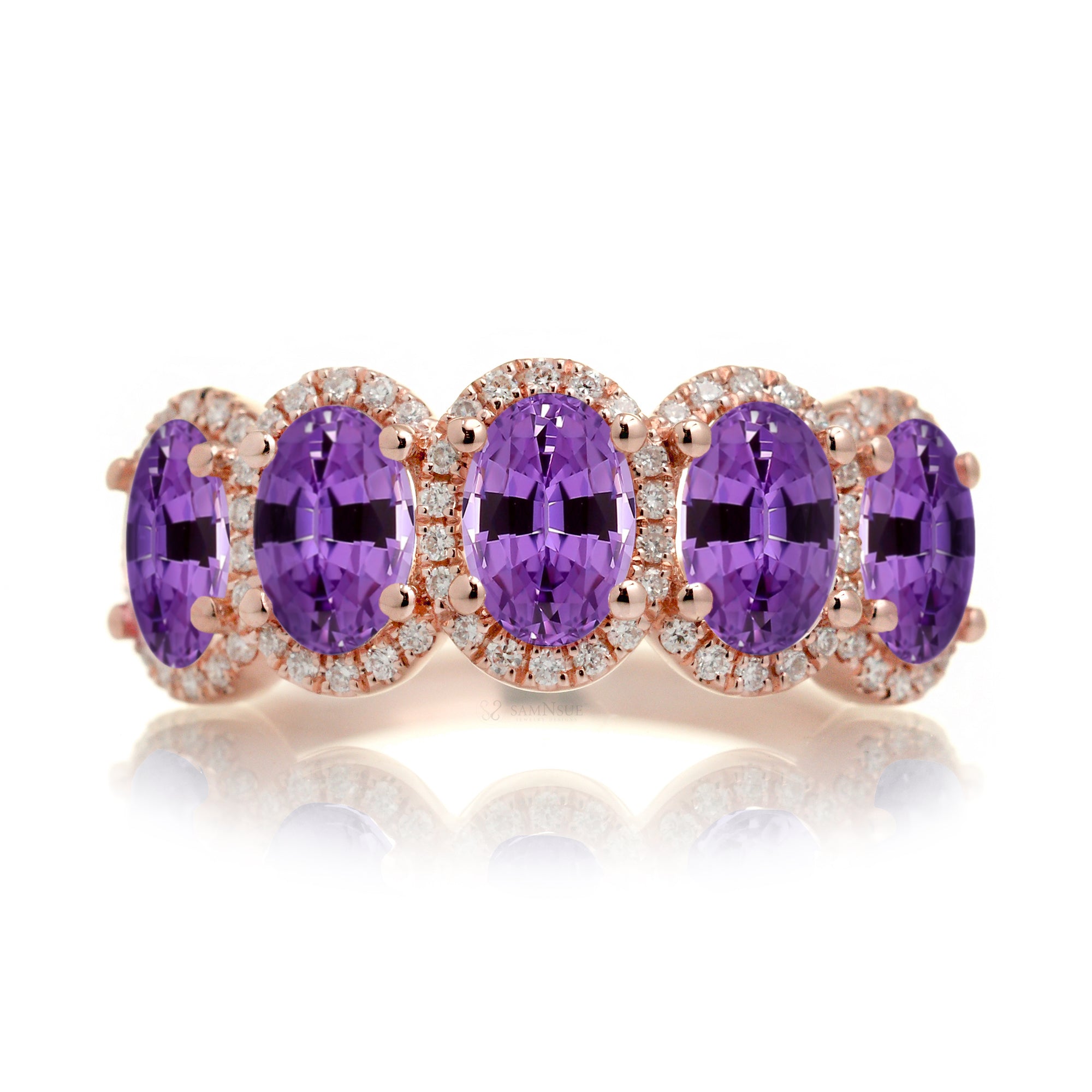 The Olivia Oval Amethyst & Diamond Band