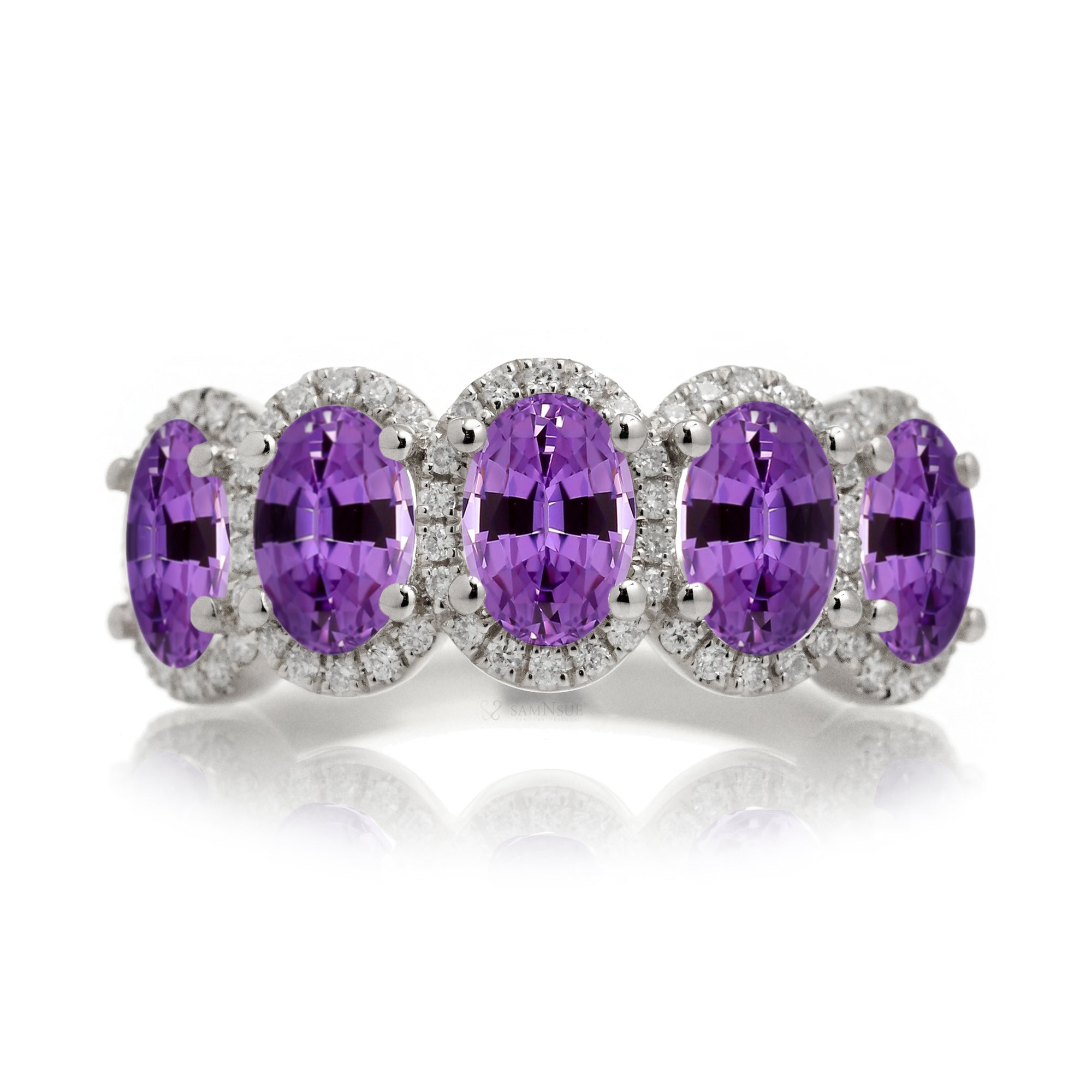 The Olivia Oval Amethyst & Diamond Band