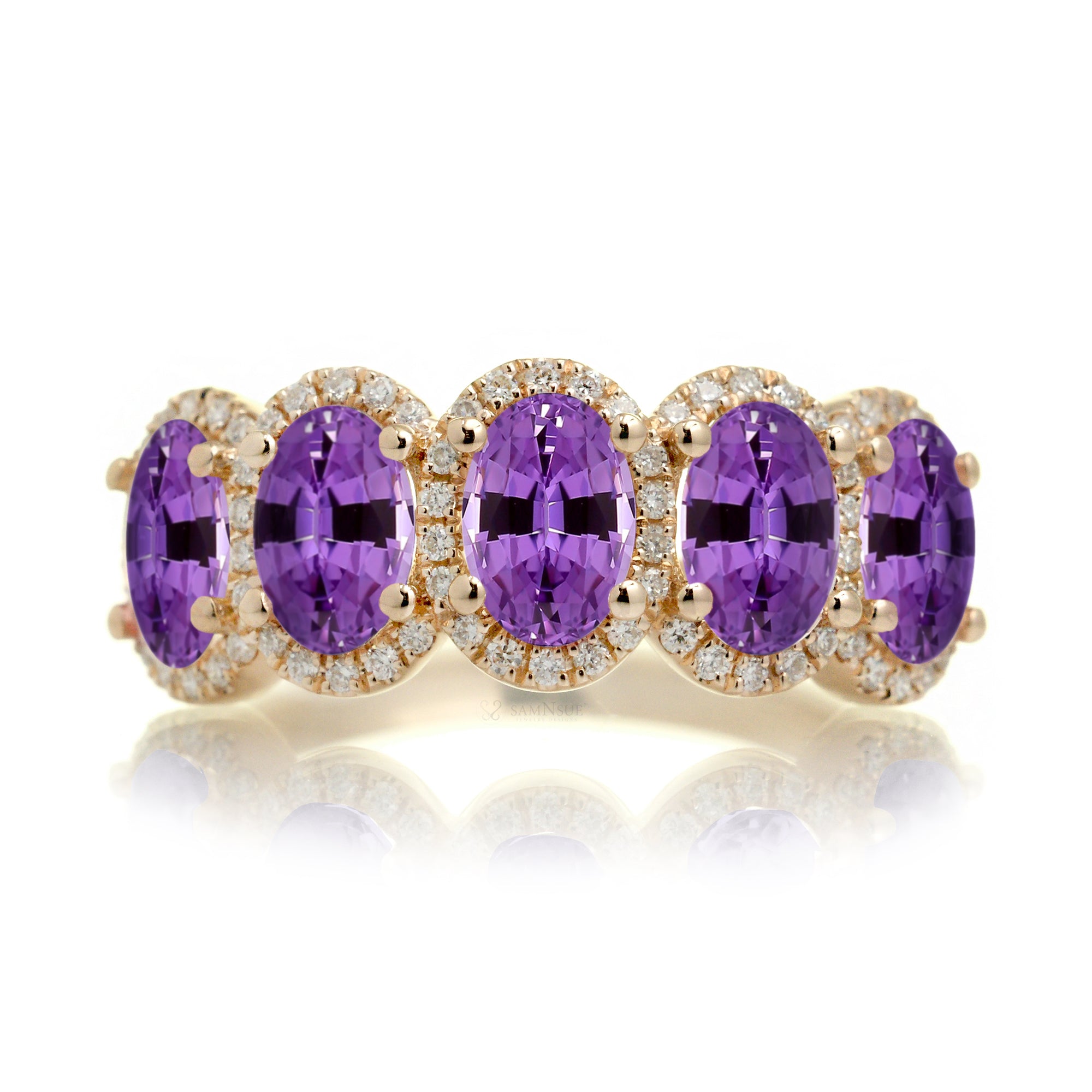 The Olivia Oval Amethyst & Diamond Band