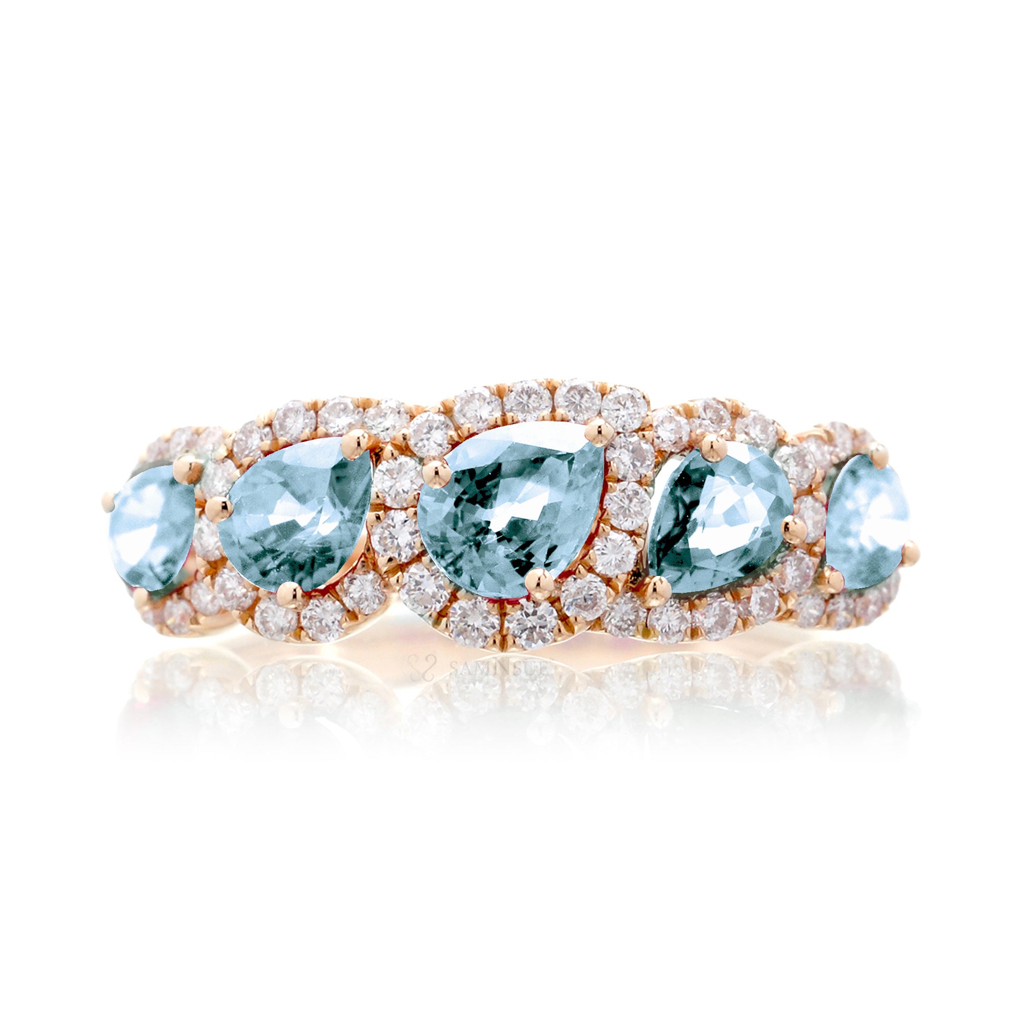 The Betty Pear Aquamarine & Diamond Halo Band