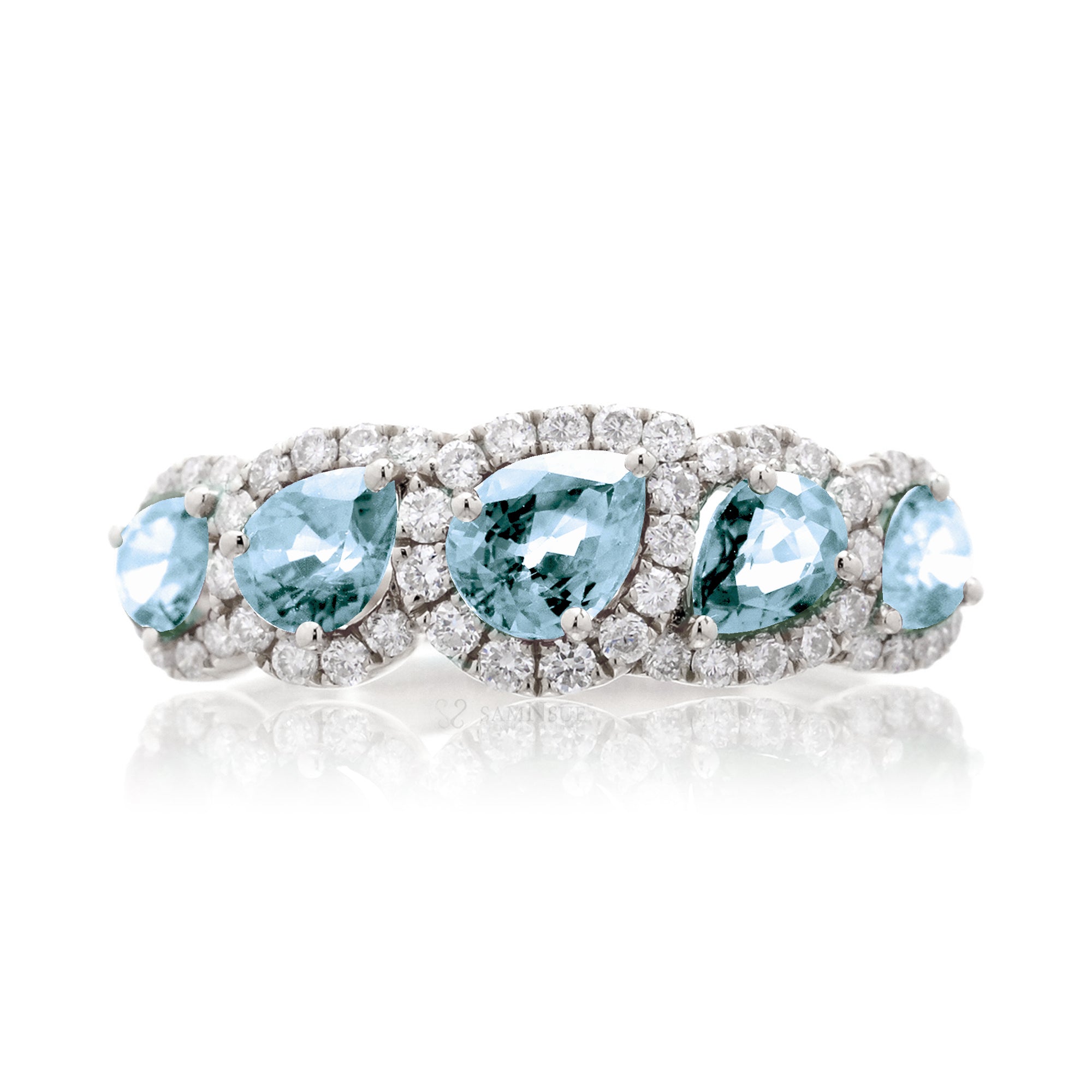 The Betty Pear Aquamarine & Diamond Halo Band