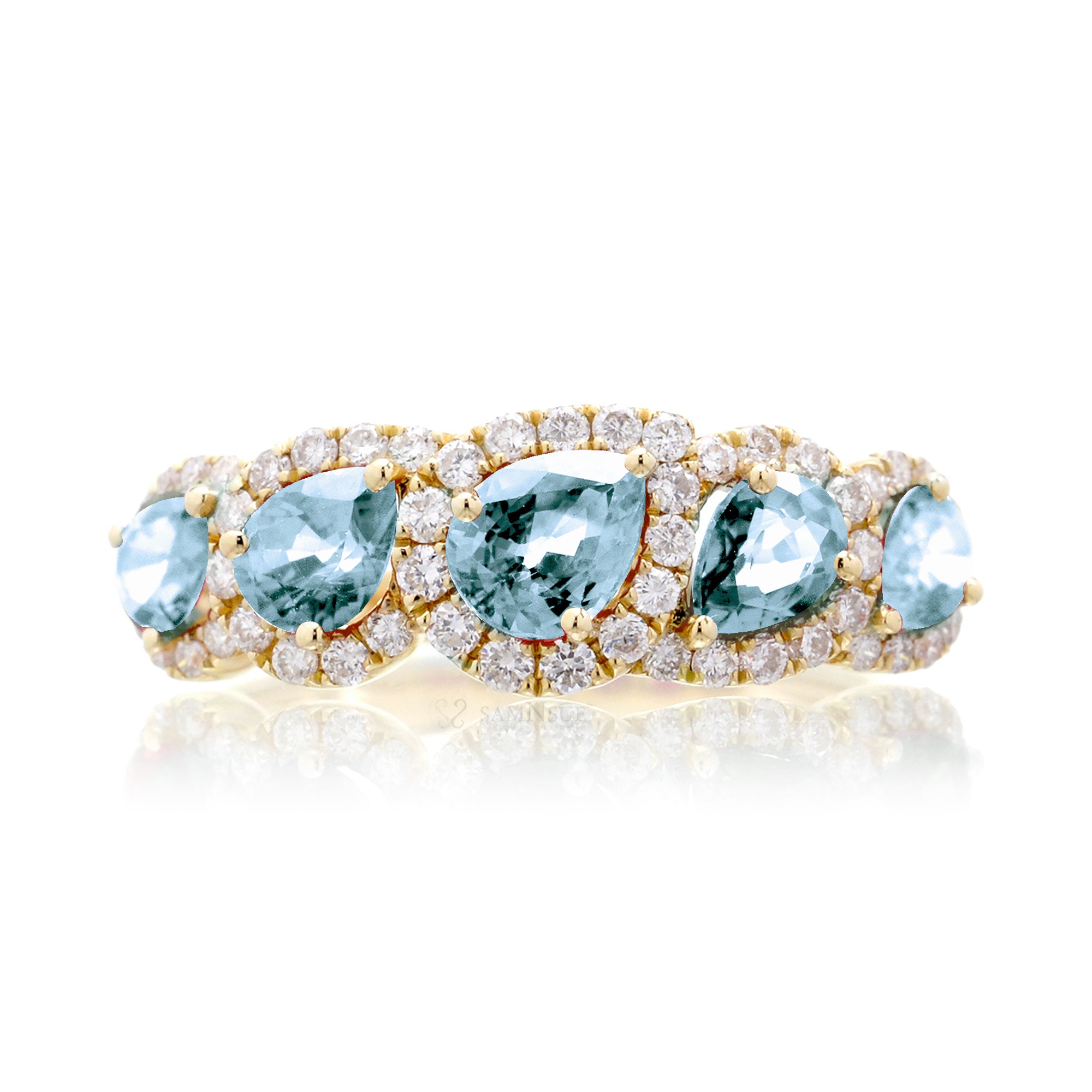 The Betty Pear Aquamarine & Diamond Halo Band