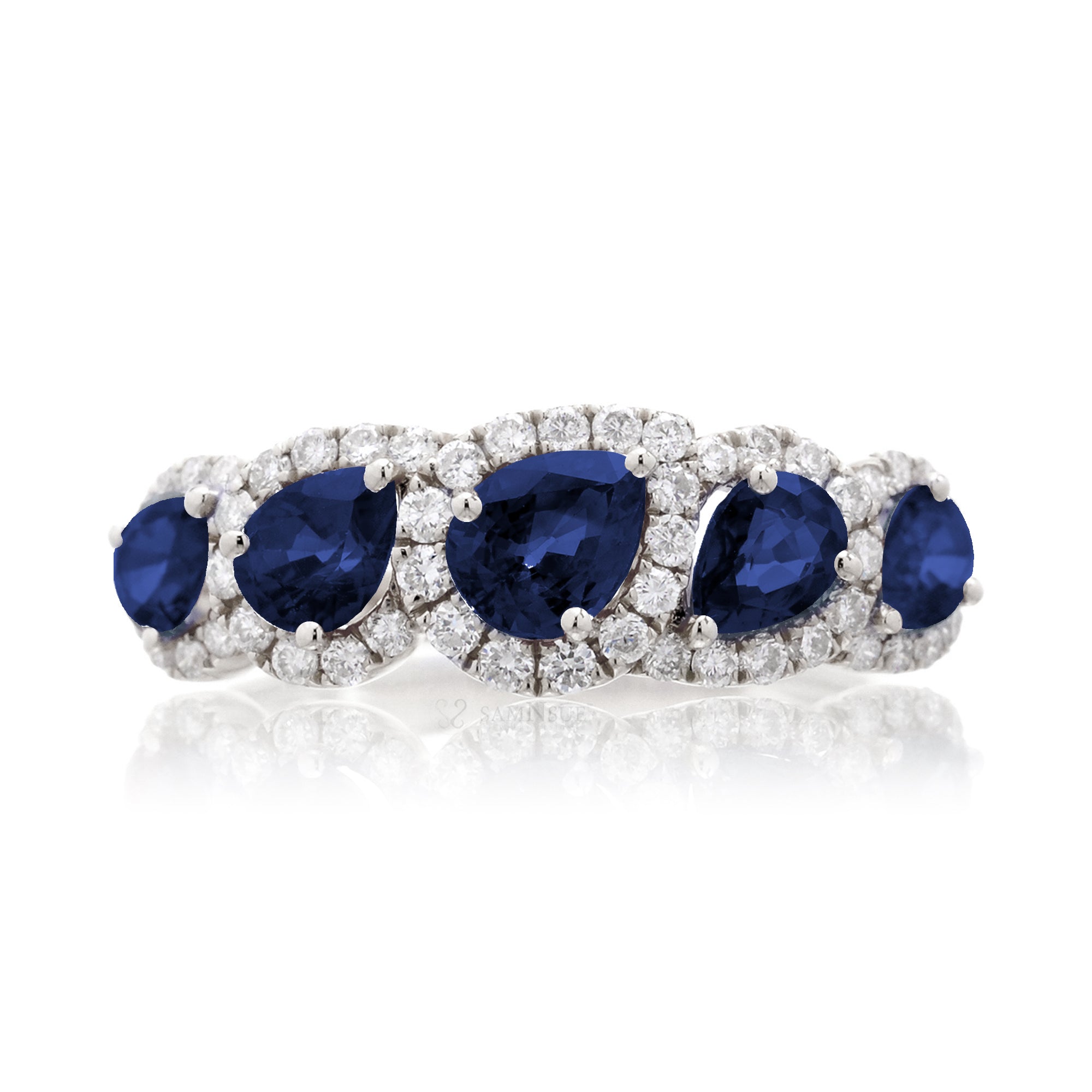 The Betty Pear Sapphire & Diamond Halo Band
