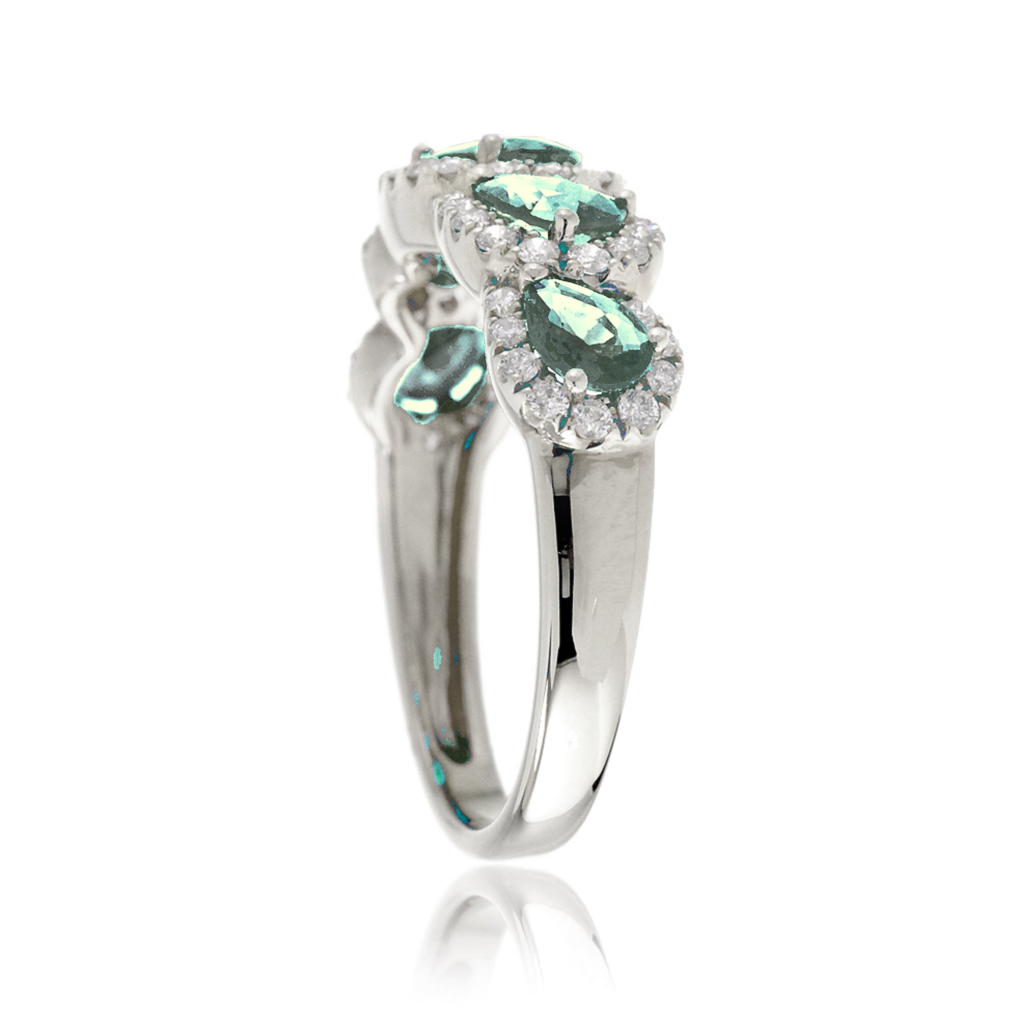 Green sapphire five stone anniversary wedding band white gold
