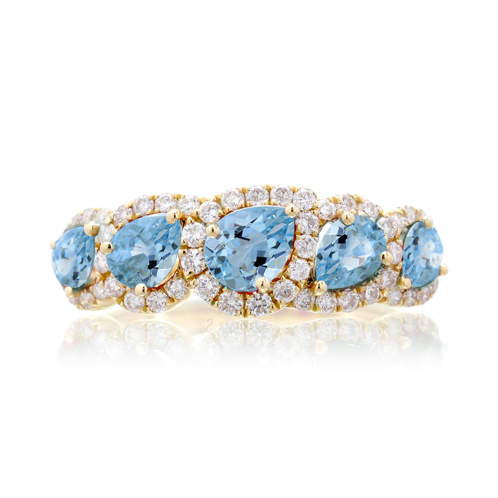 The Betty Pear Aquamarine & Diamond Halo Band
