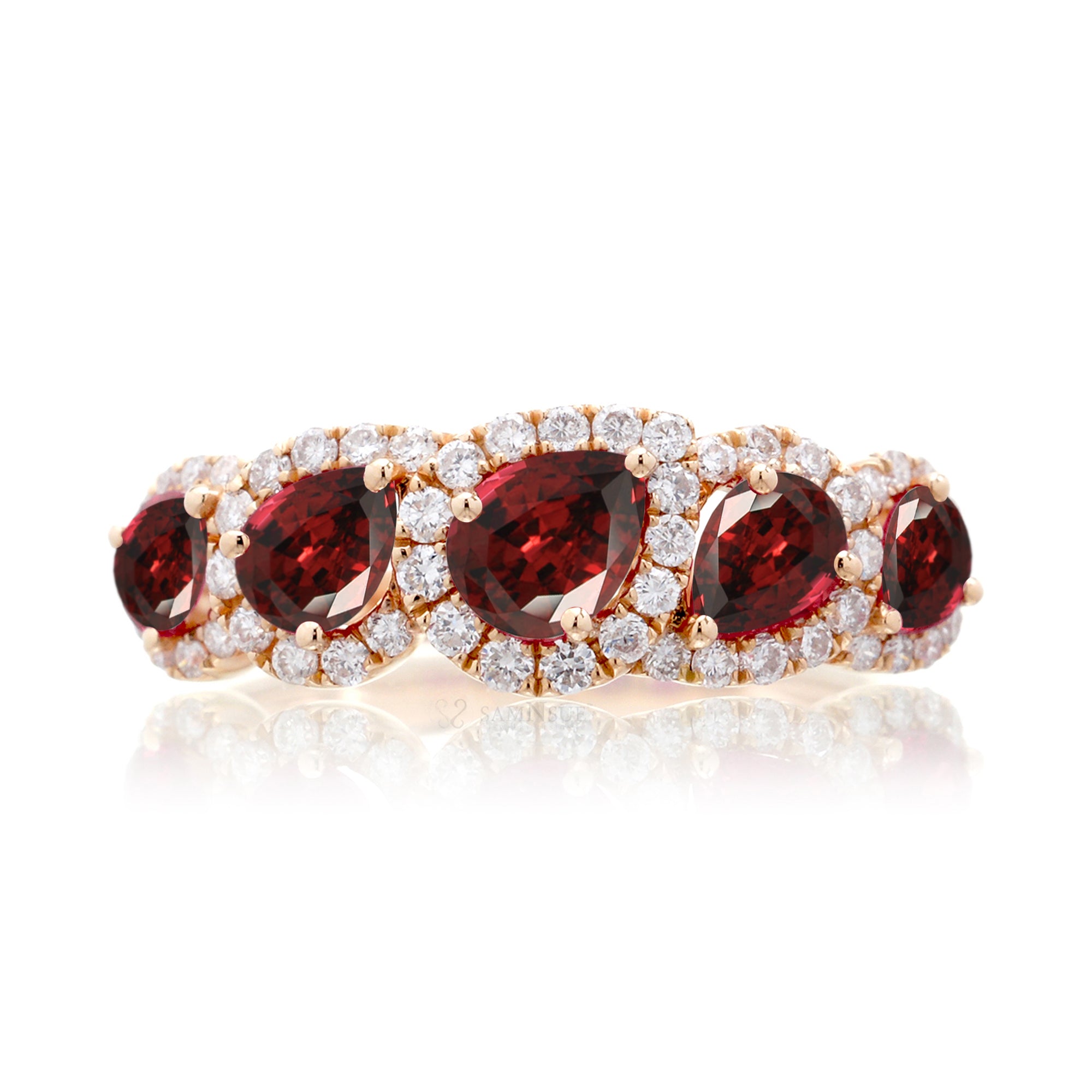 The Betty Pear Ruby & Diamond Halo Band