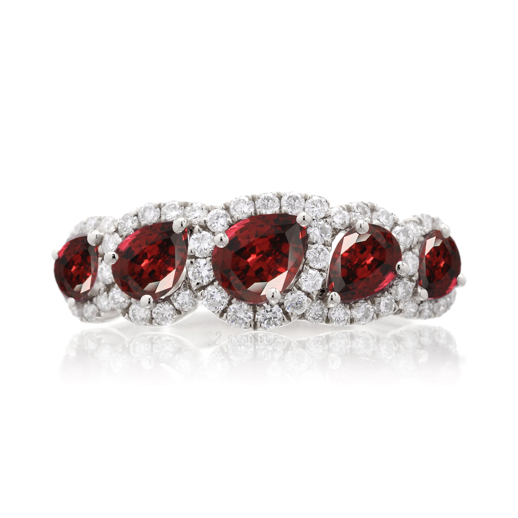 The Betty Pear Ruby & Diamond Halo Band