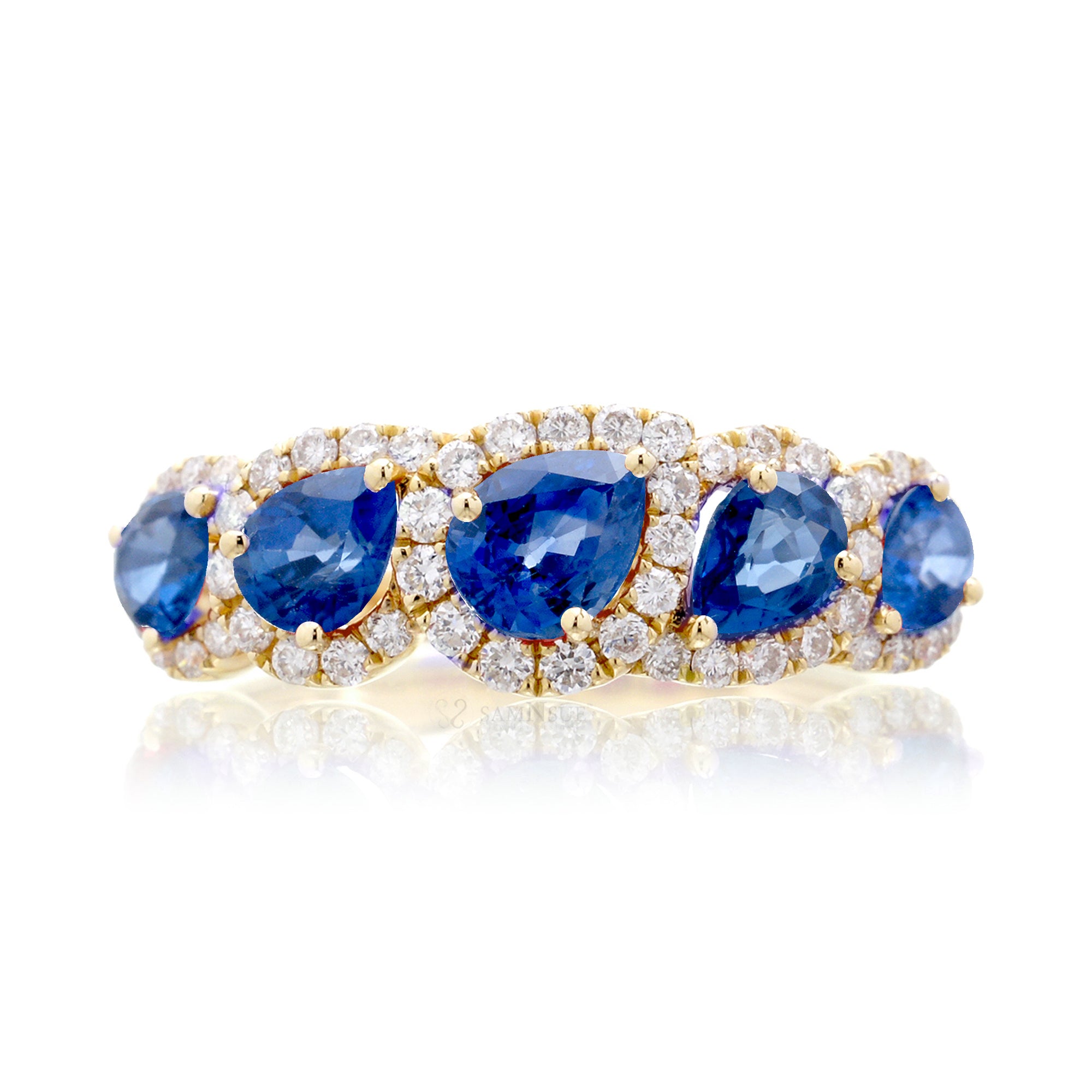 The Betty Pear Sapphire & Diamond Halo Band