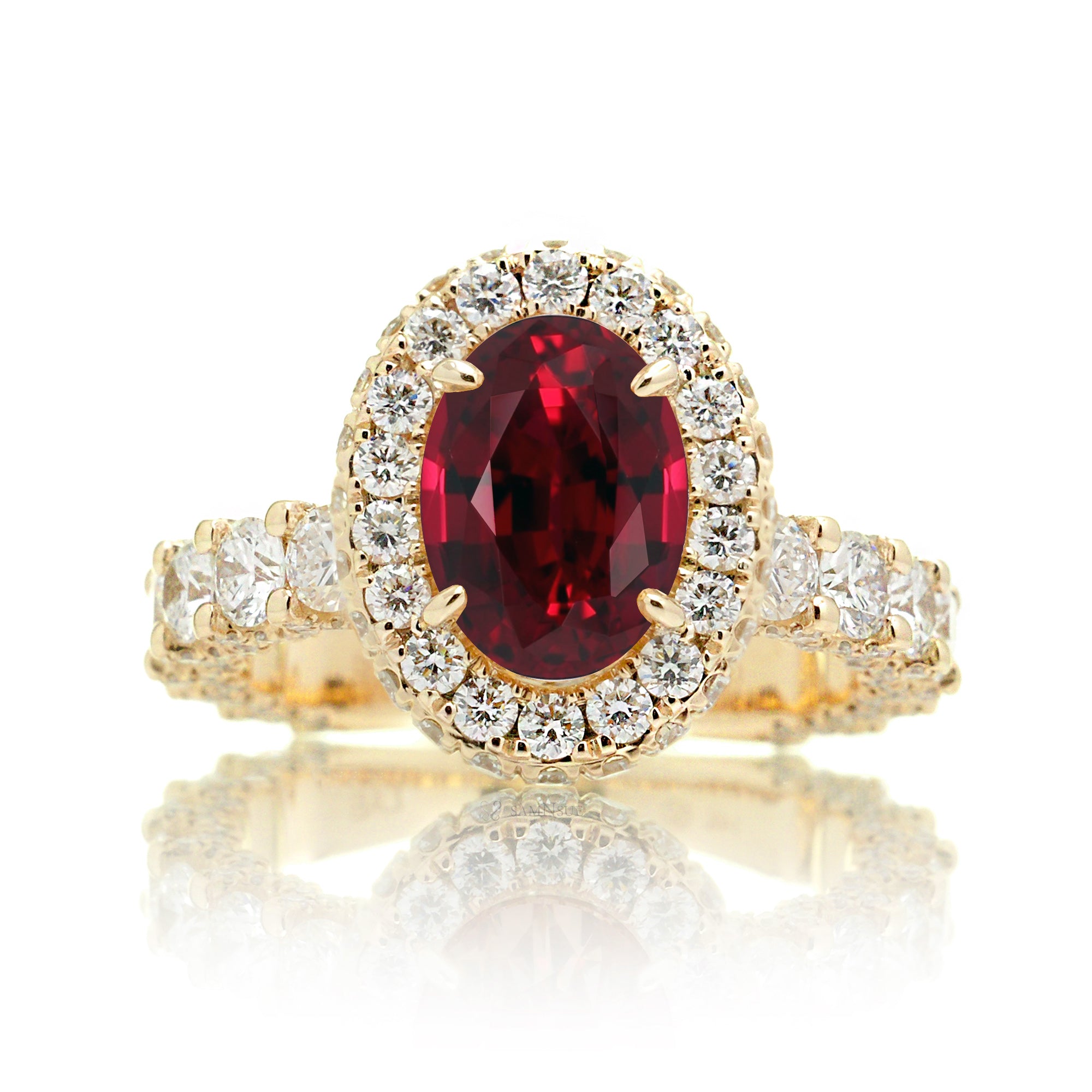 1.83 Carat Oval Ruby and Dainty Diamond Ring in 14K White Gold