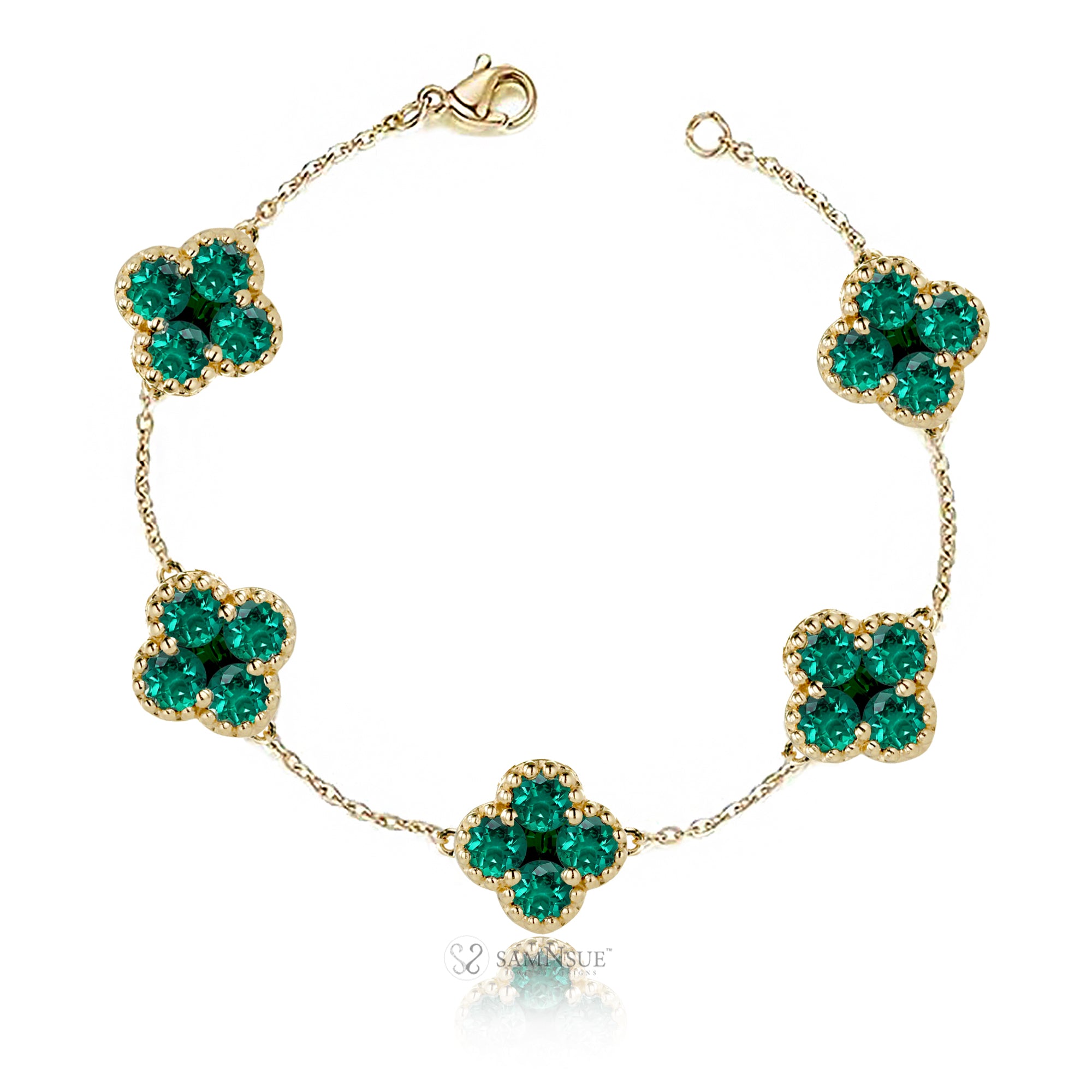 Clover emerald bracelet yellow gold