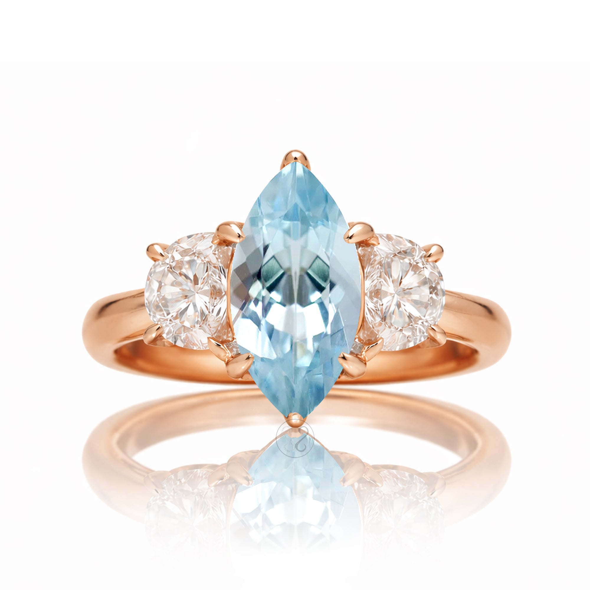 The Claire Marquise Cut Aquamarine Half Moon Ring