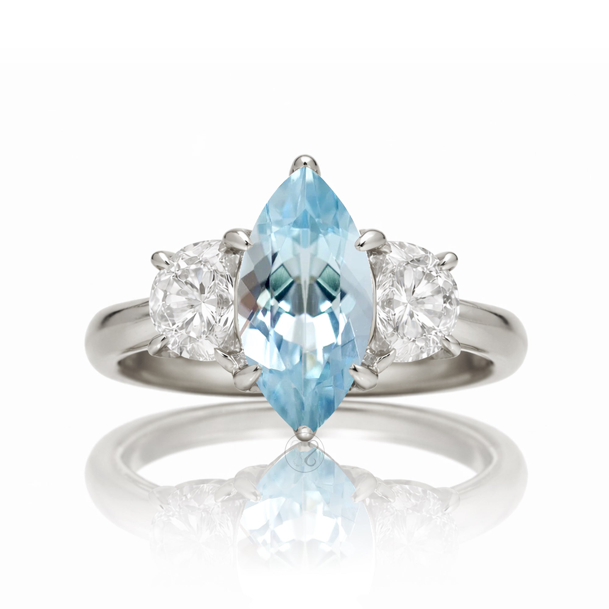 The Claire Marquise Cut Aquamarine Half Moon Ring
