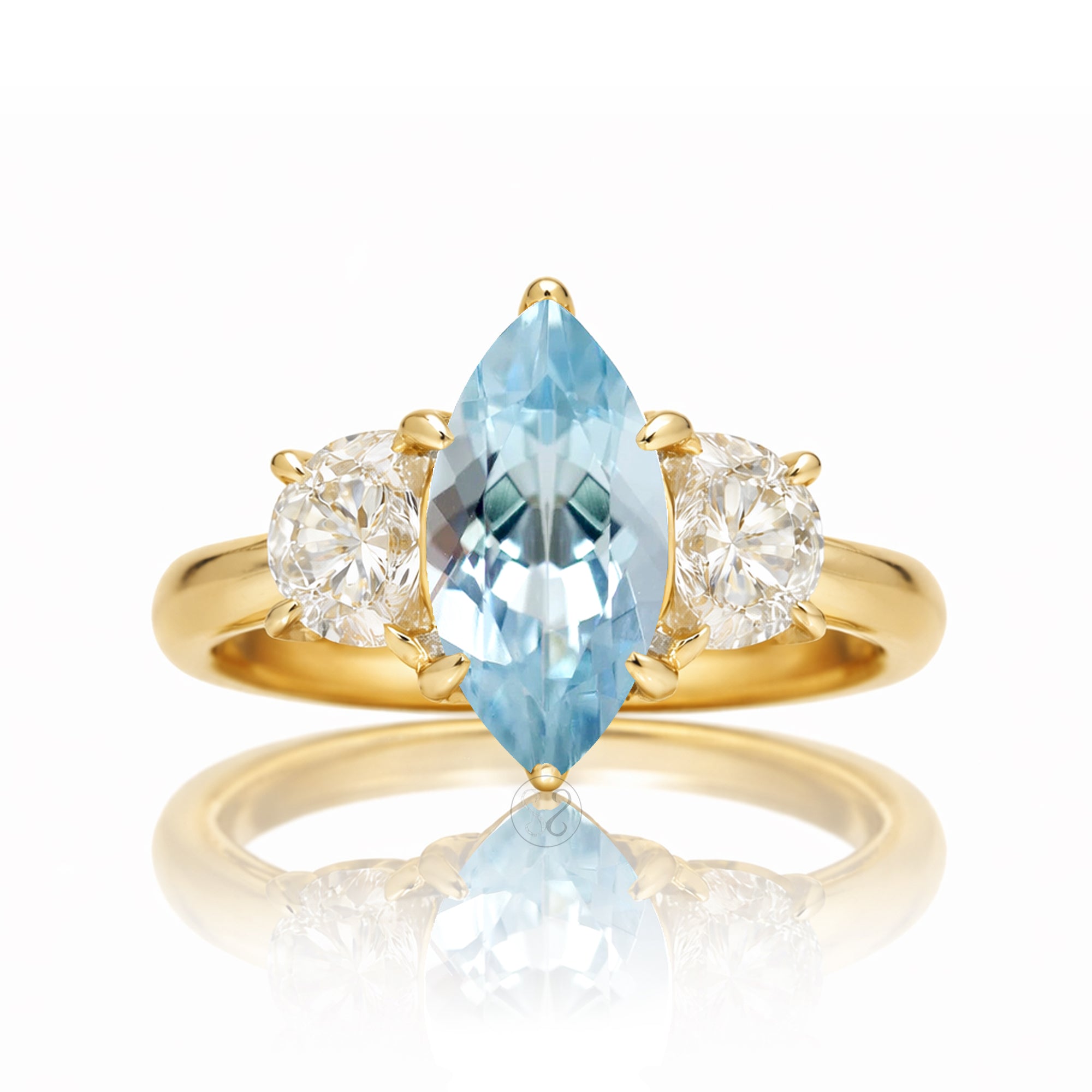 The Claire Marquise Cut Aquamarine Half Moon Ring