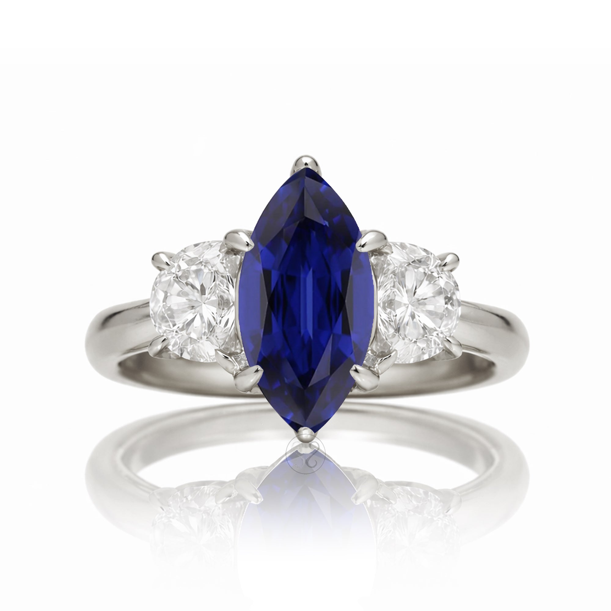 The Claire Marquise Cut Blue Sapphire Half Moon Ring