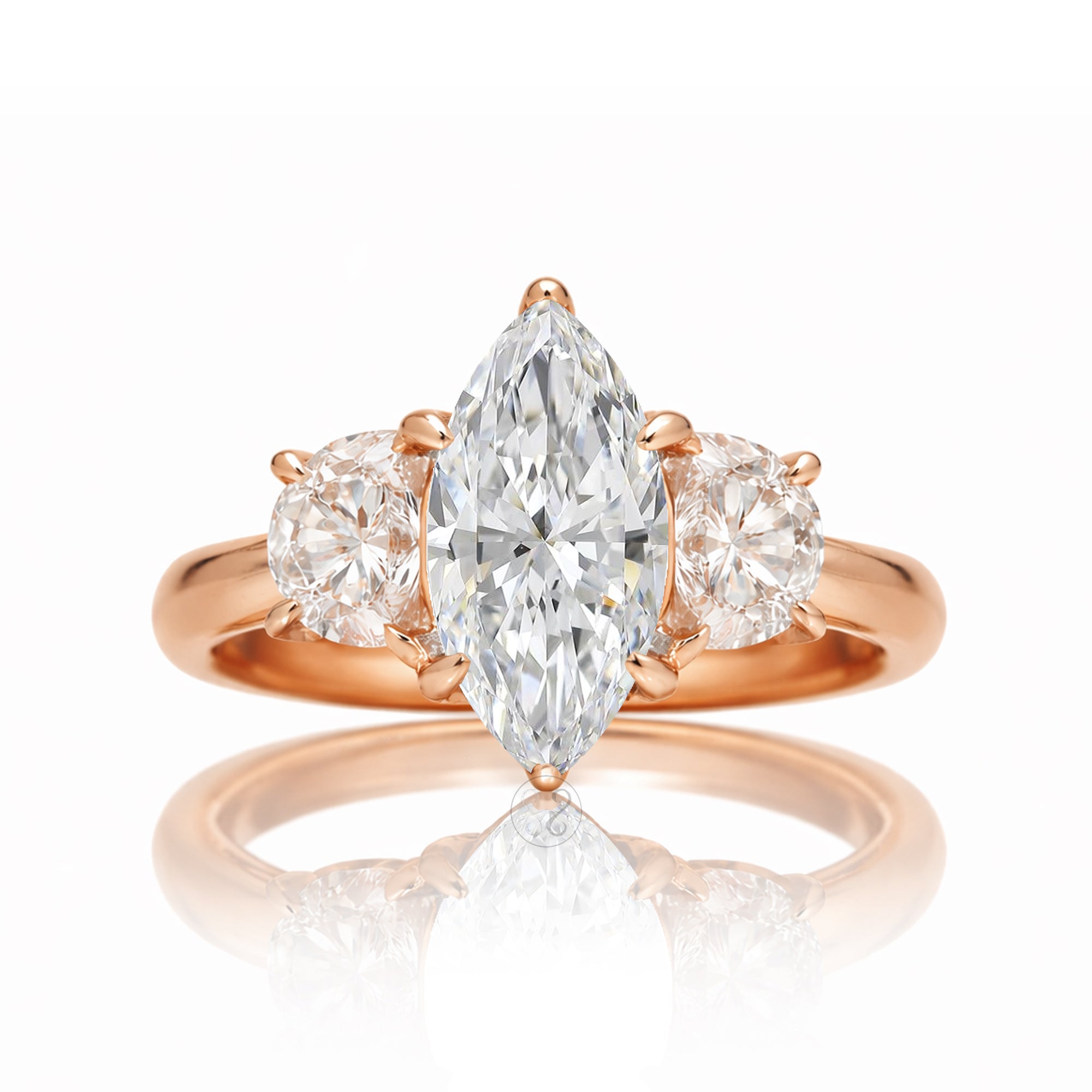 The Claire Marquise Cut Diamond Half Moon Ring