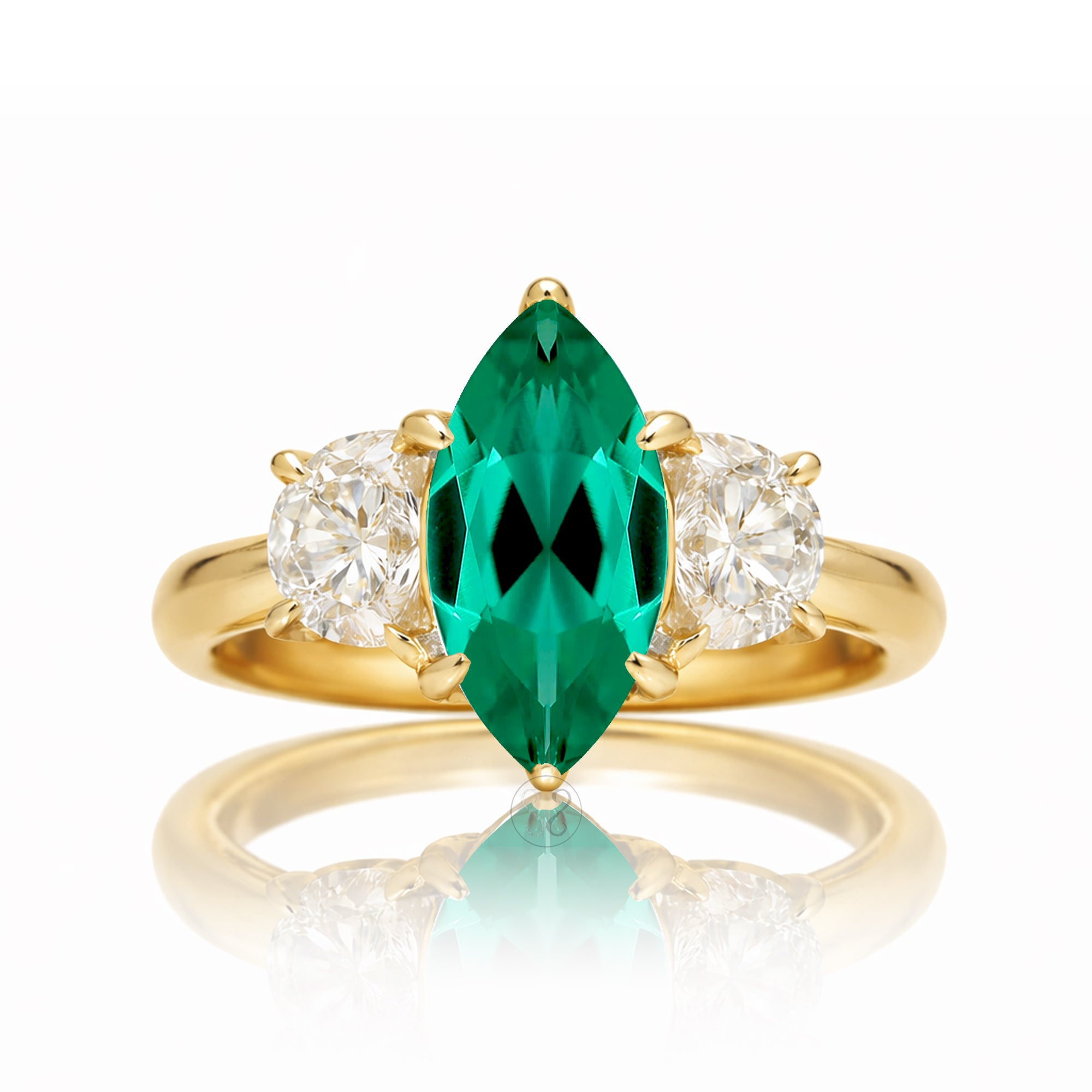 The Claire Marquise Cut Emerald Half Moon Ring
