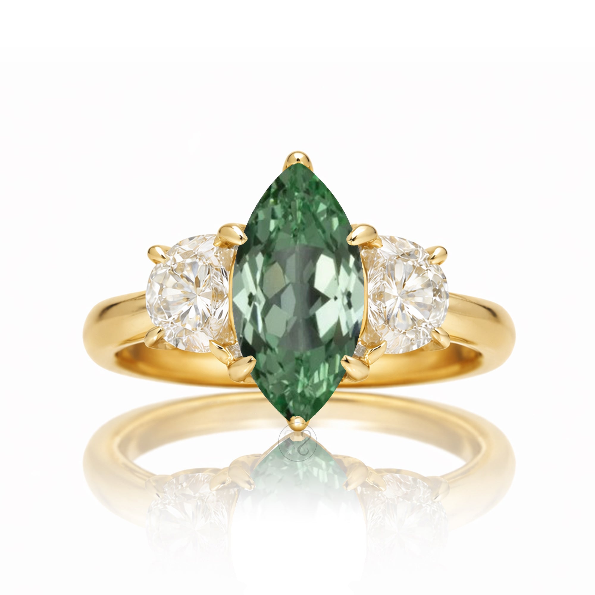 The Claire Pear Cut Green Sapphire Half Ring